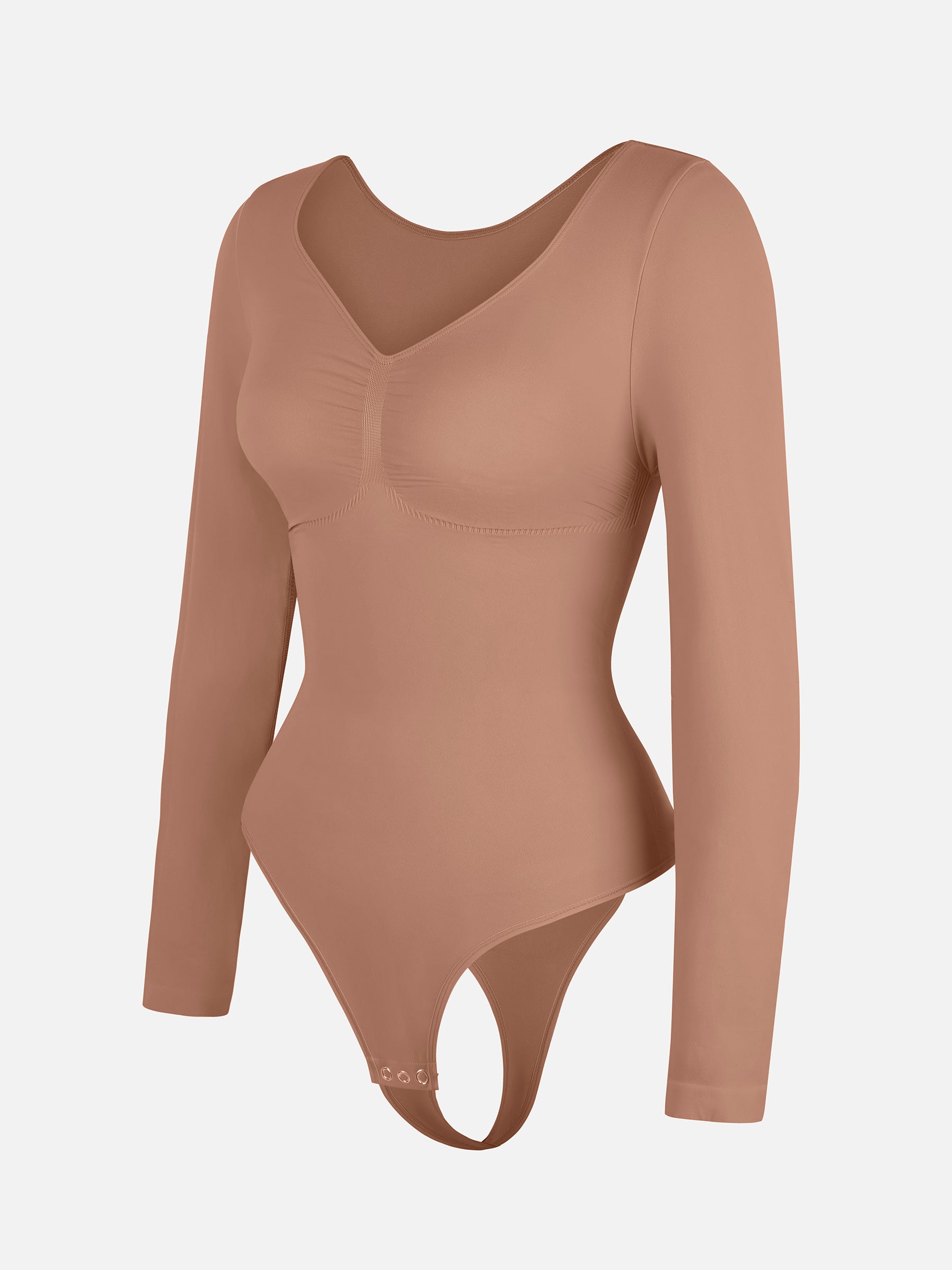 Shapevive Seamless Long Sleeve Chest Support Tummy Control Thong Bodysuit