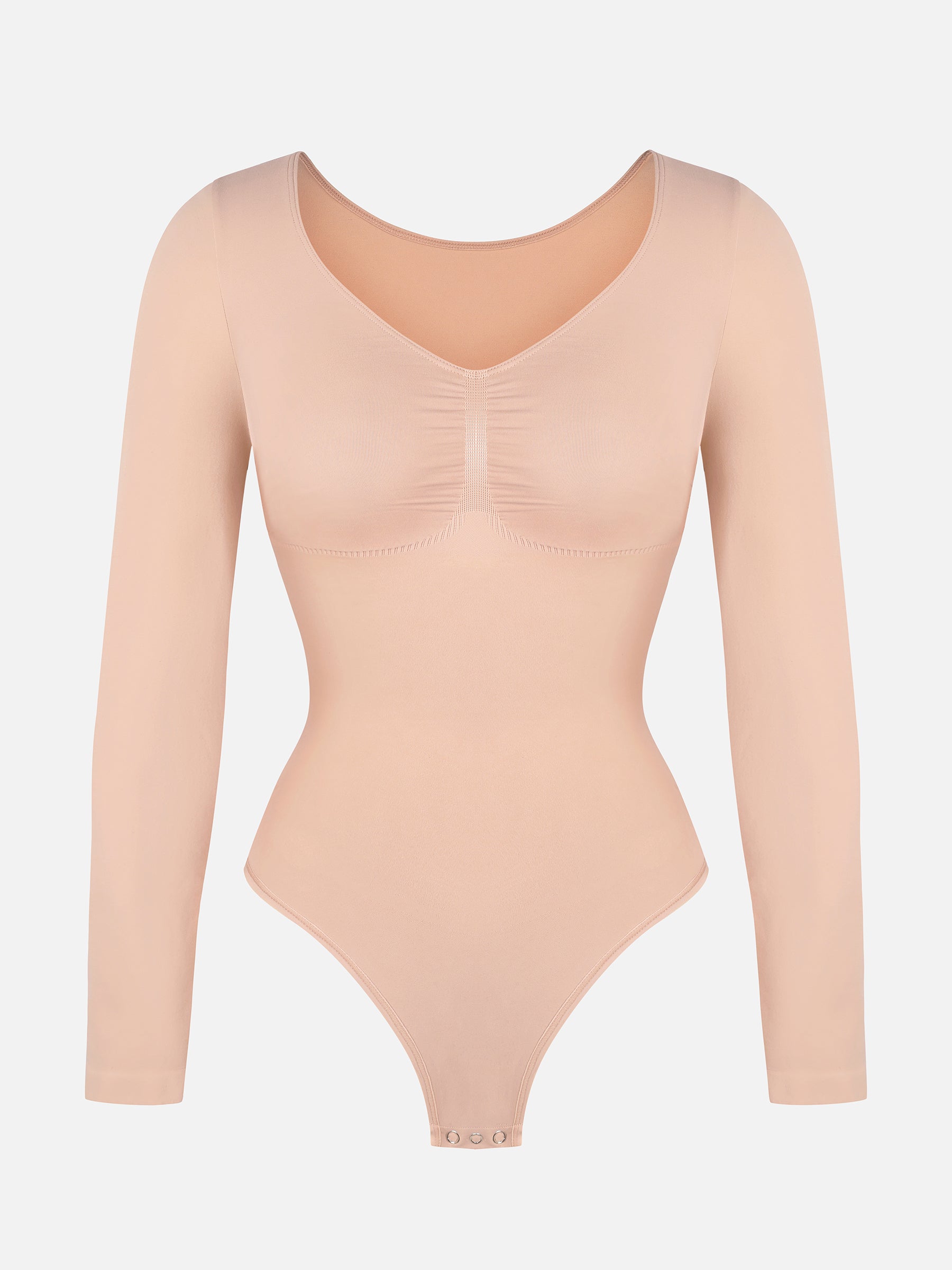 Shapevive Seamless Long Sleeve Chest Support Tummy Control Thong Bodysuit