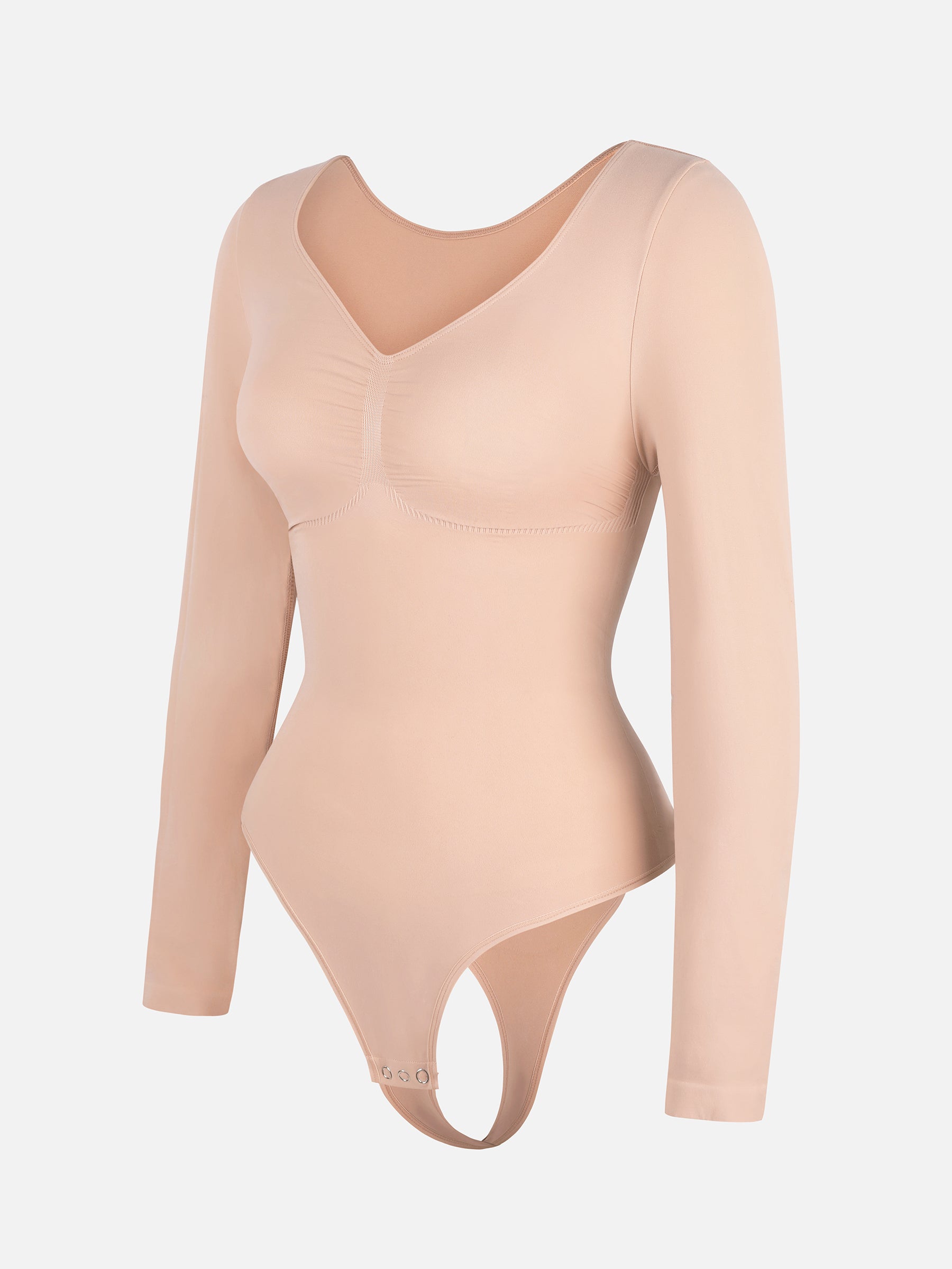 Shapevive Seamless Long Sleeve Chest Support Tummy Control Thong Bodysuit