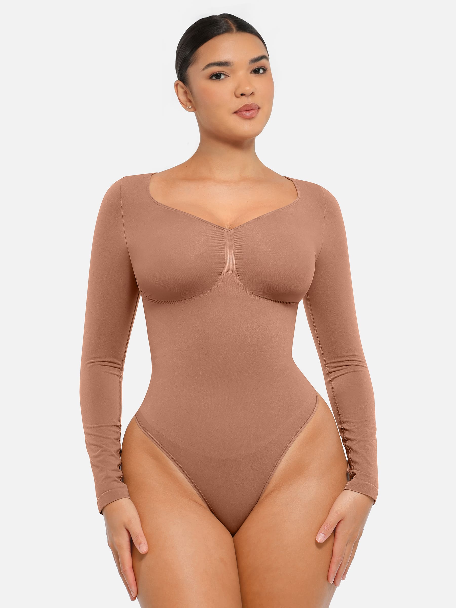 Shapevive Seamless Long Sleeve Tummy Control Thong Bodysuit