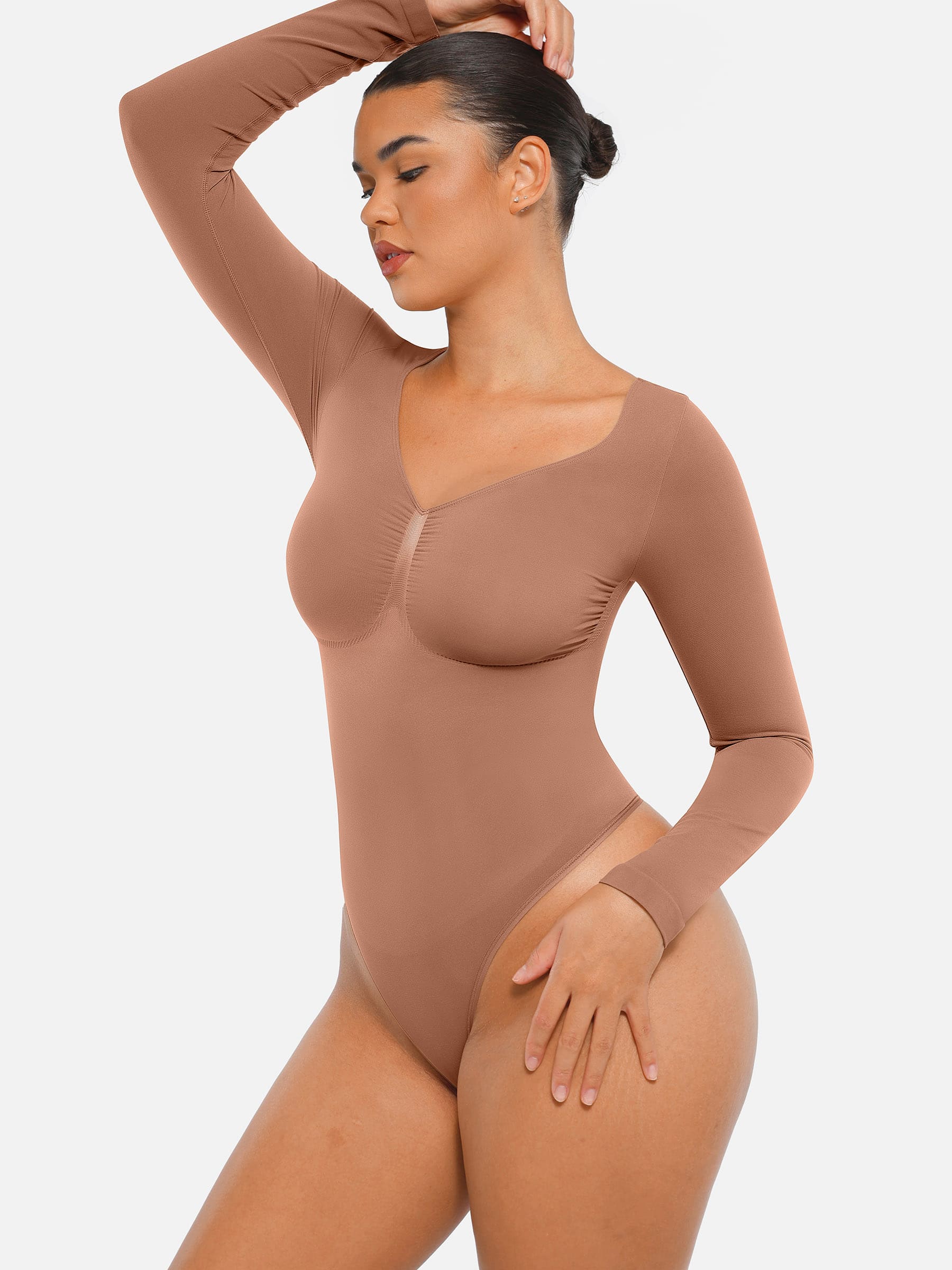Shapevive Seamless Long Sleeve Tummy Control Thong Bodysuit