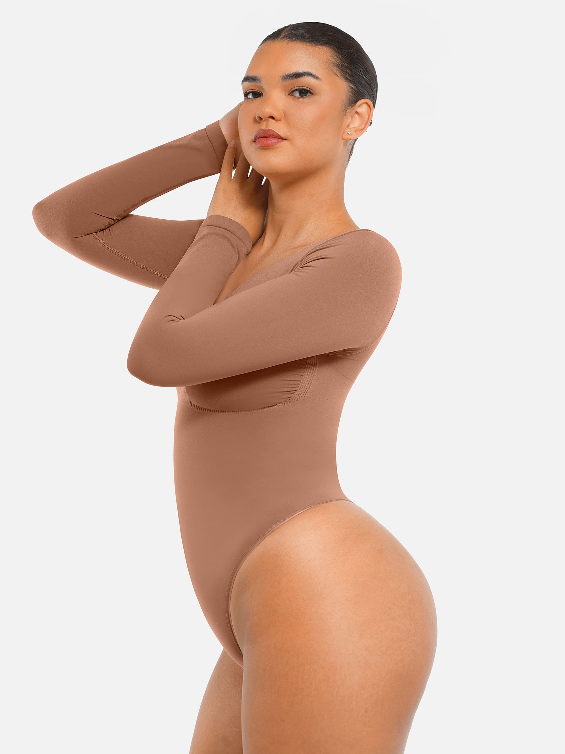 Shapevive Seamless Long Sleeve Tummy Control Thong Bodysuit