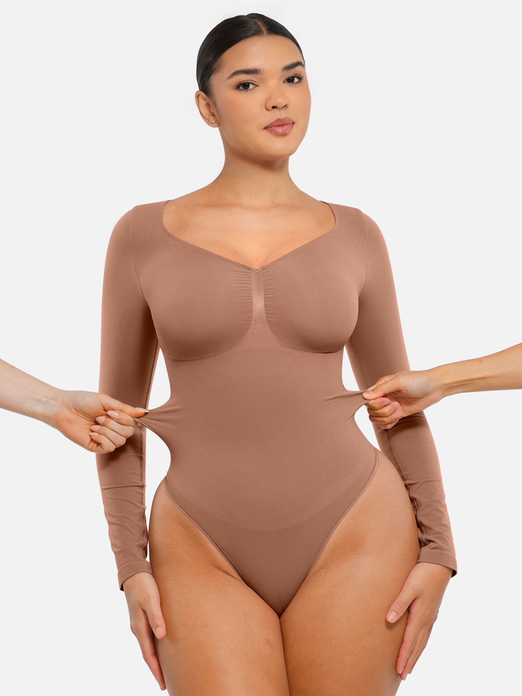Shapevive Seamless Long Sleeve Tummy Control Thong Bodysuit