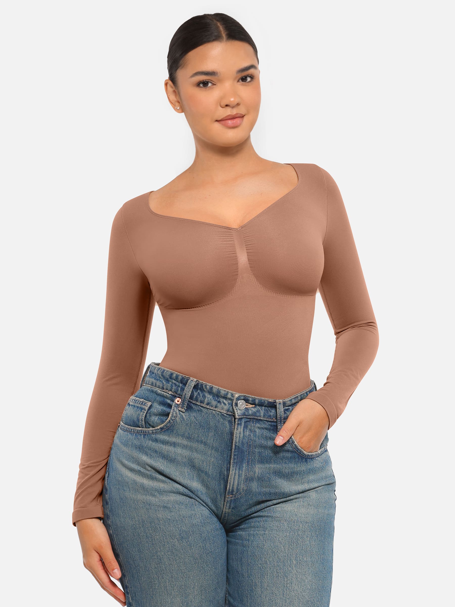 Shapevive Seamless Long Sleeve Tummy Control Thong Bodysuit