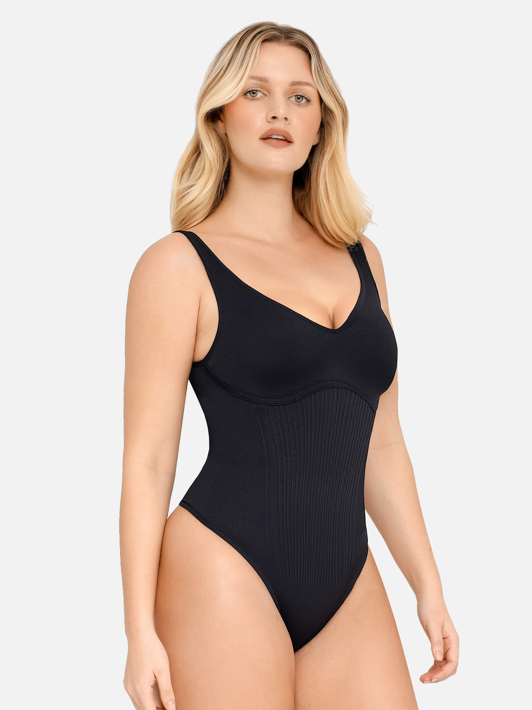 Shapevive Tummy Control Slimming V Neck Thong Bodysuits