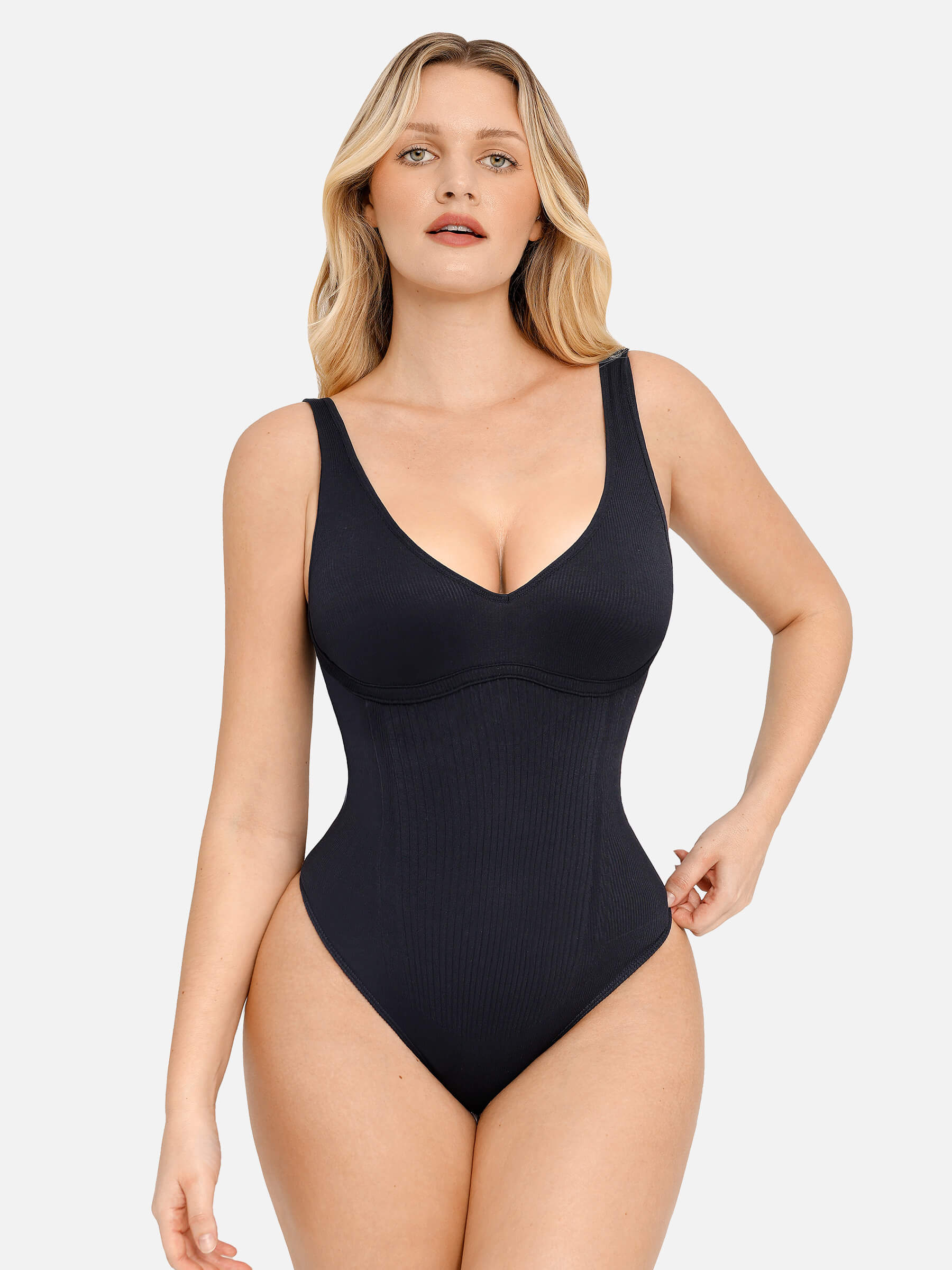 Shapevive Tummy Control Slimming V Neck Thong Bodysuits