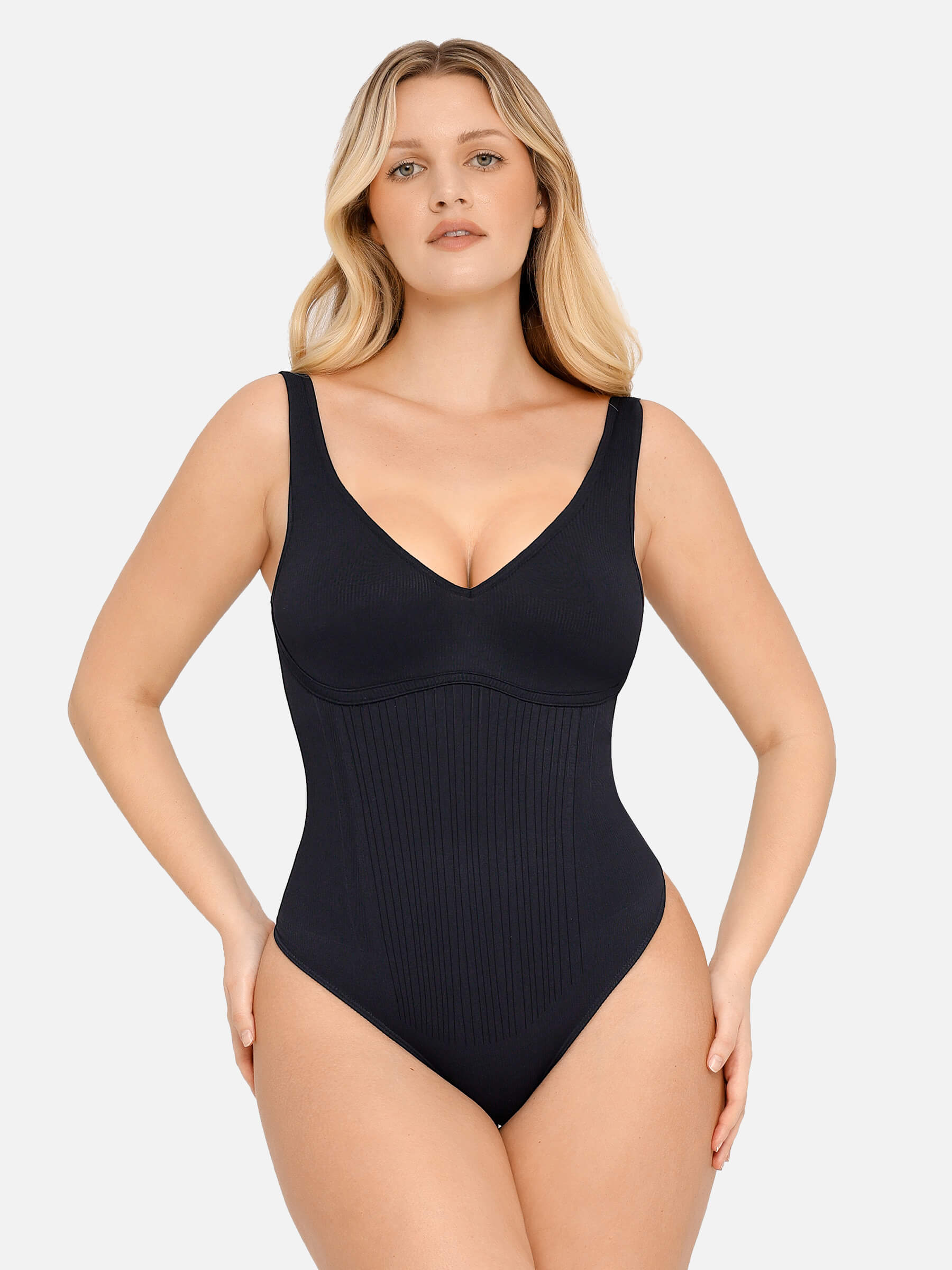 Shapevive Tummy Control Slimming V Neck Thong Bodysuits