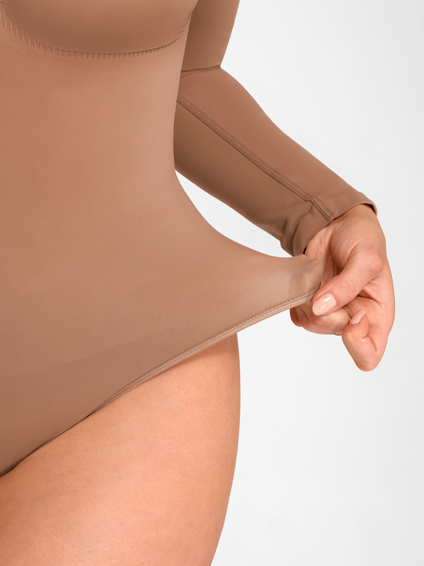 Shapevive Seamless Long Sleeve Chest Support Tummy Control Thong Bodysuit