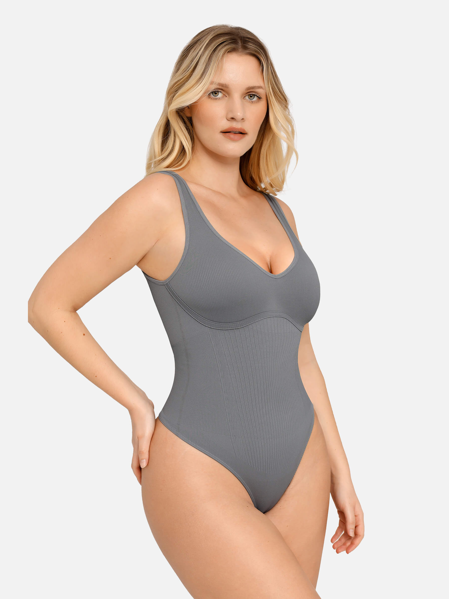 Shapevive Tummy Control Slimming V Neck Thong Bodysuits