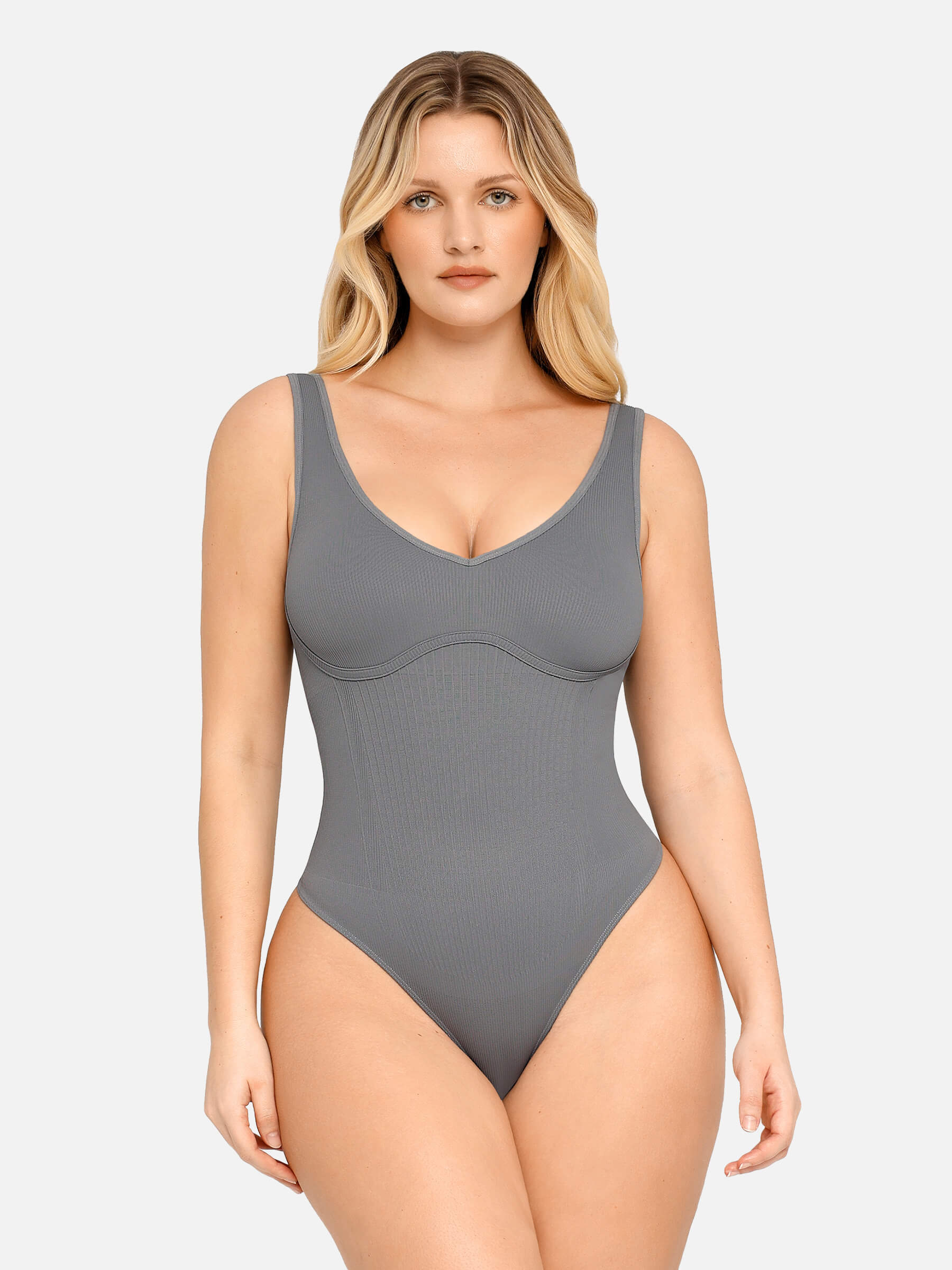 Shapevive Tummy Control Slimming V Neck Thong Bodysuits