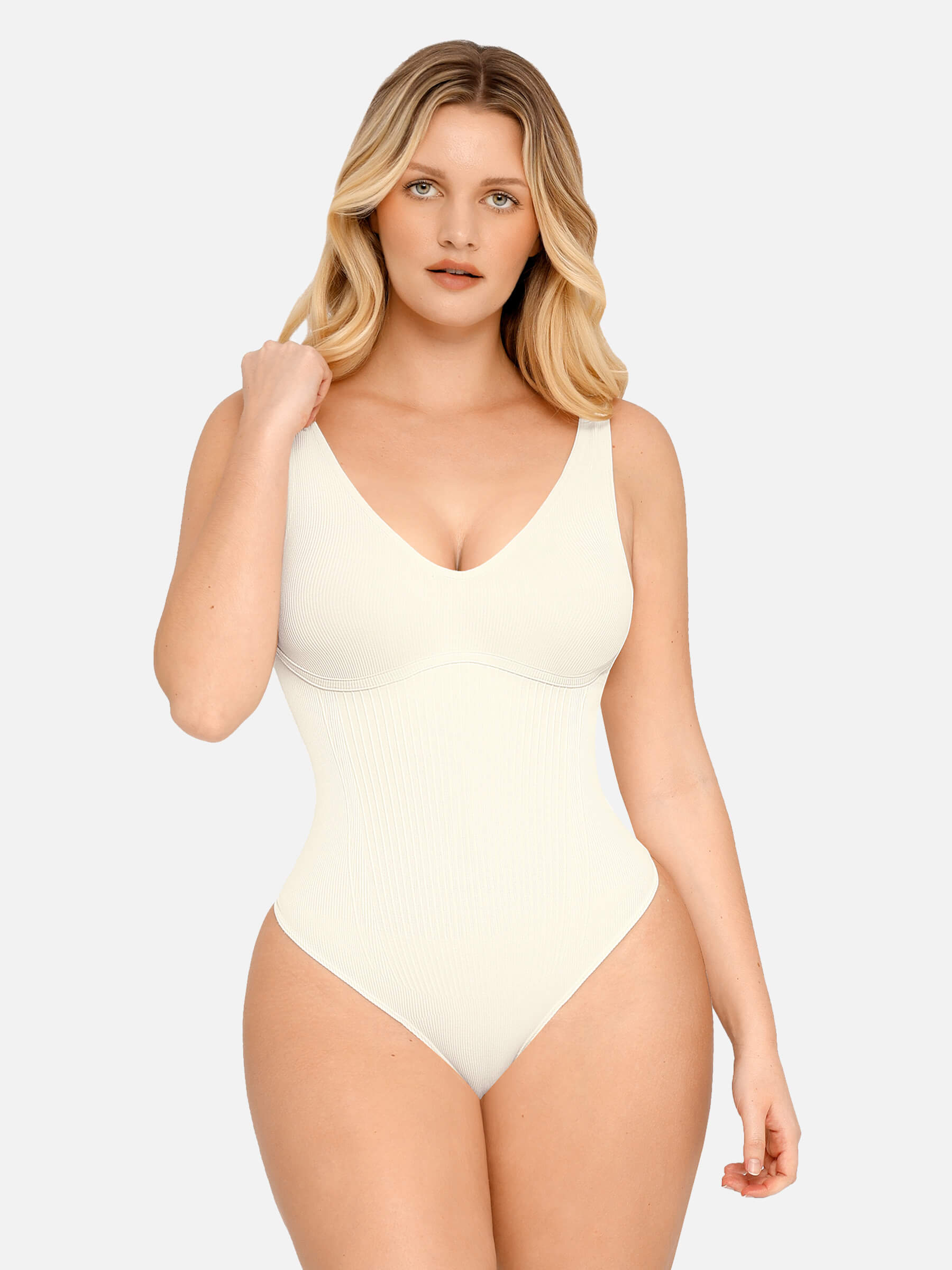 Shapevive Tummy Control Slimming V Neck Thong Bodysuits