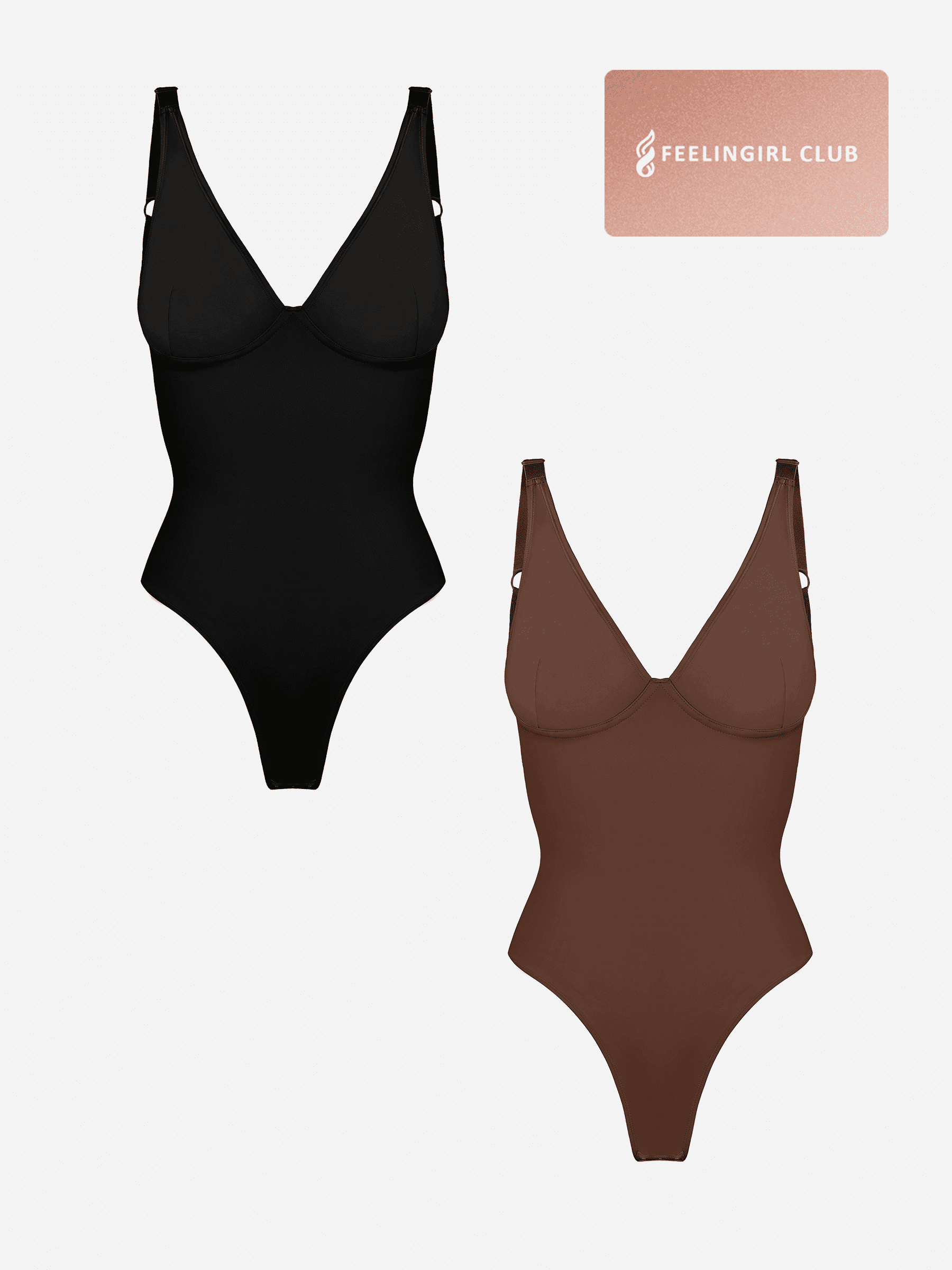 Shapevive 2-Pack Deep V Neck Tummy Control Shapewear Bodysuit Bundle