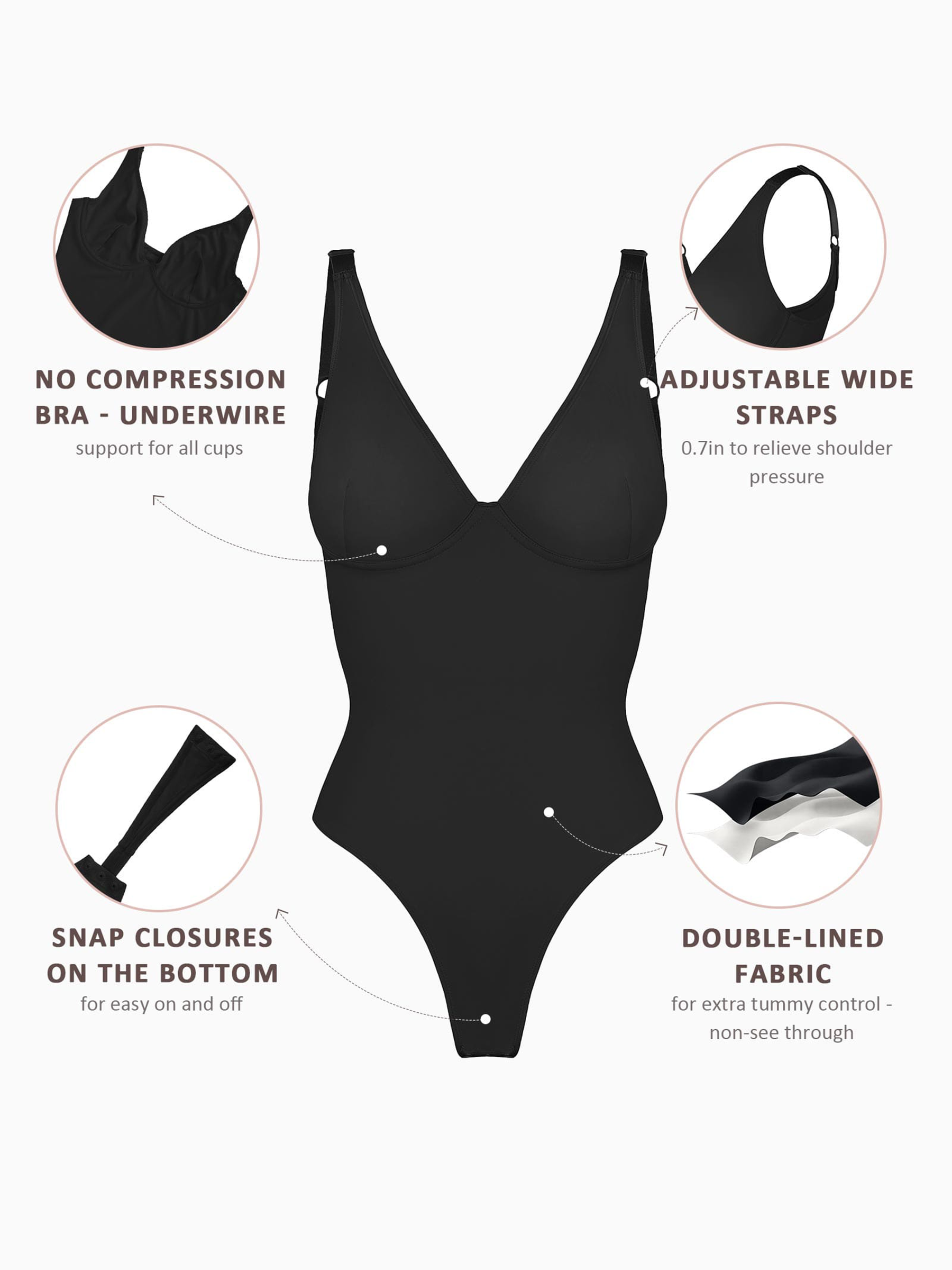 Shapevive 2-Pack Deep V Neck Tummy Control Shapewear Bodysuit Bundle