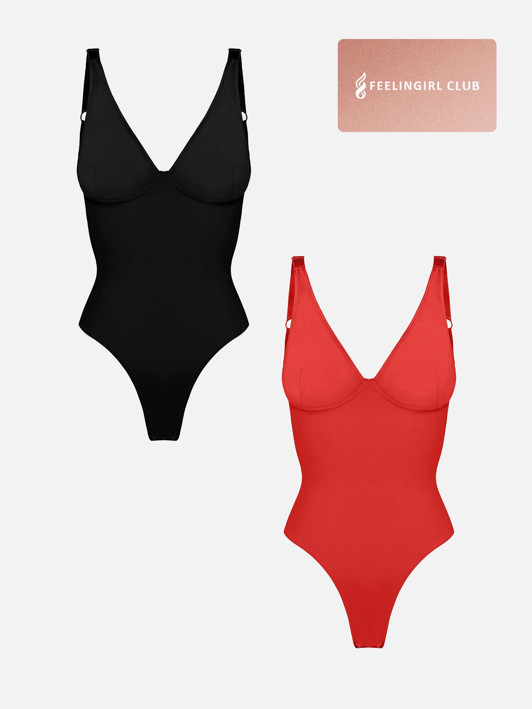 Shapevive 2-Pack Deep V Neck Tummy Control Shapewear Bodysuit Bundle