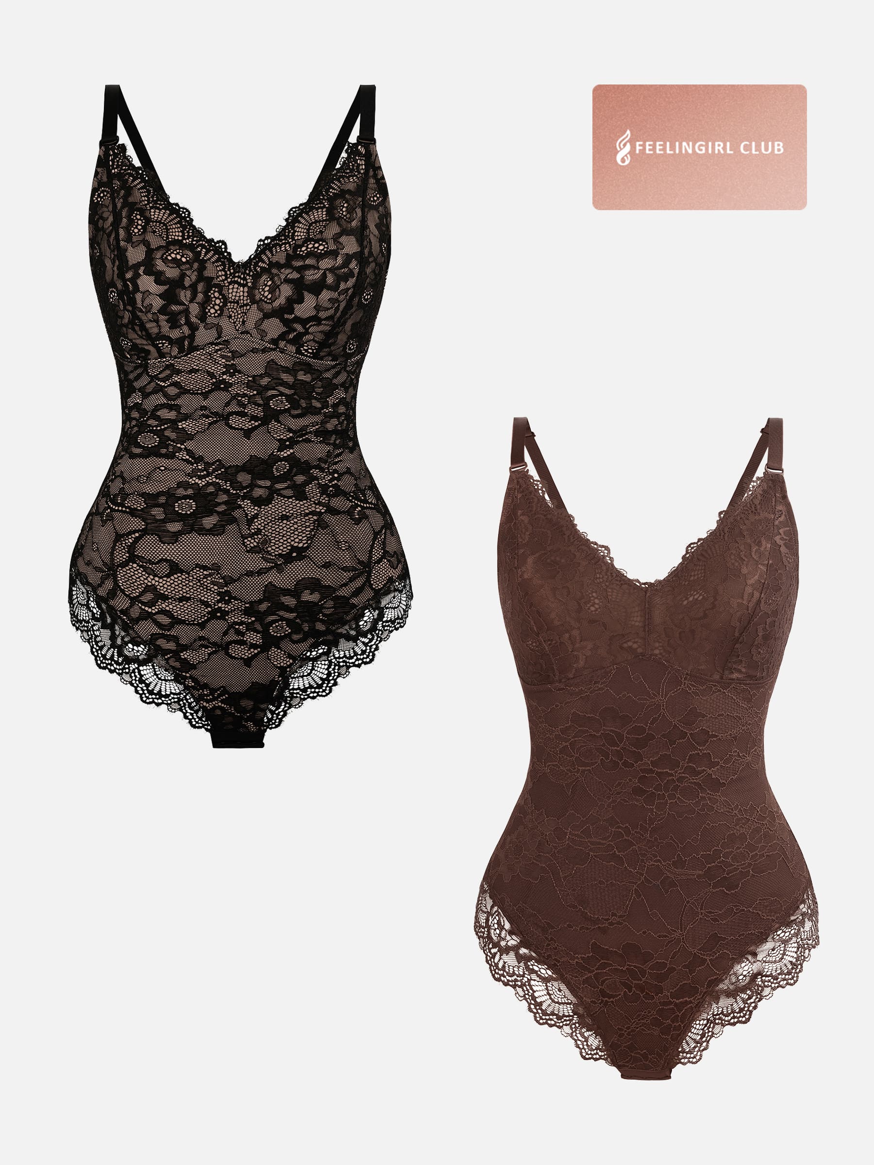 Shapevive 2-Pack Lace V Neck Full Bodysuit Bundle