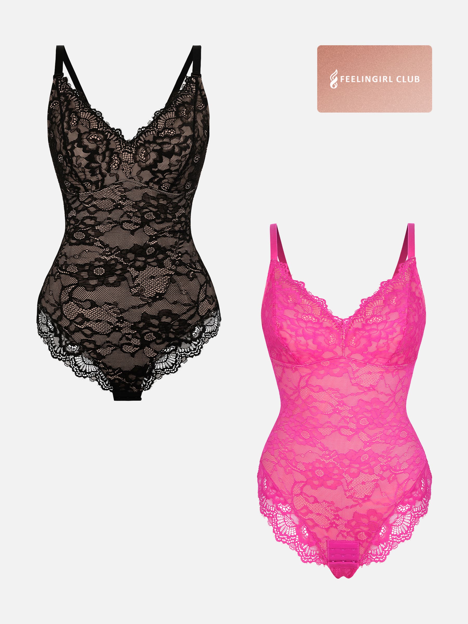 Shapevive 2-Pack Lace V Neck Full Bodysuit Bundle