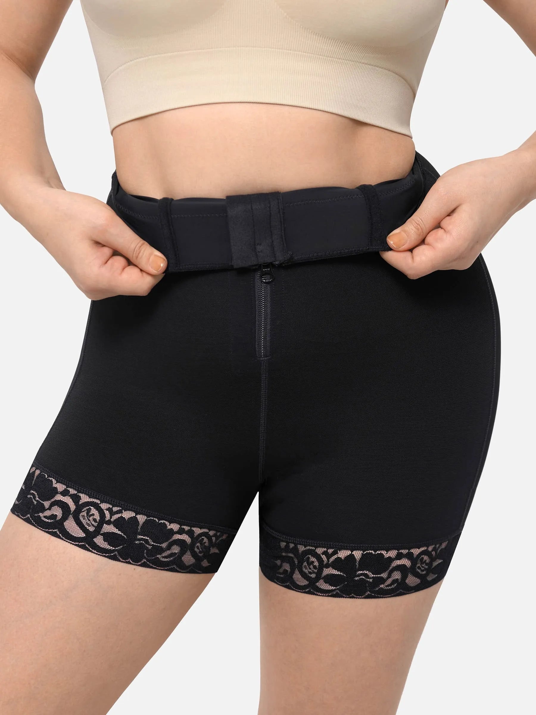 Shapevive High Waist Zipper Hip Lift Lace Shorts