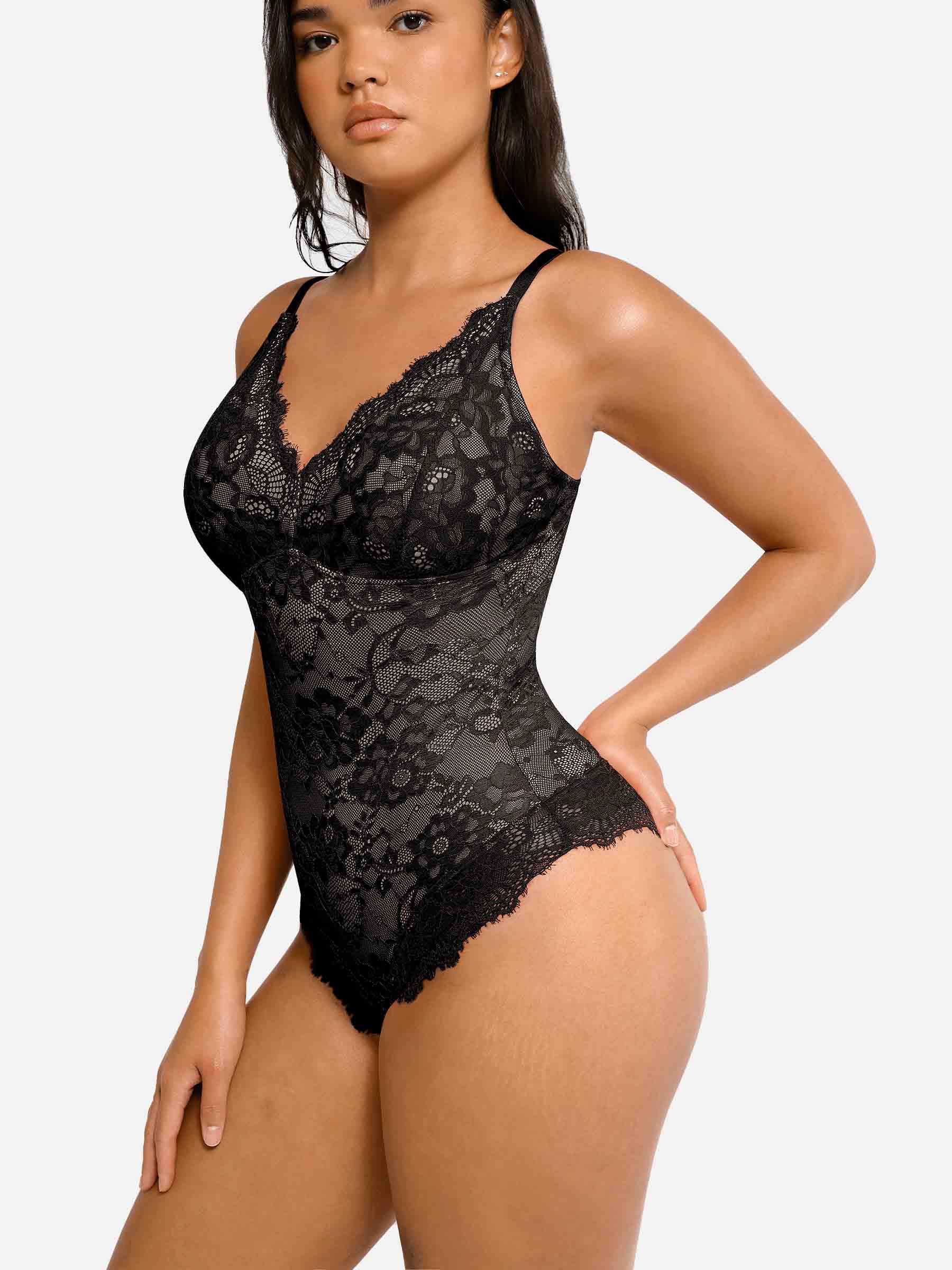 Shapevive 2-Pack Lace V Neck Full Bodysuit Bundle