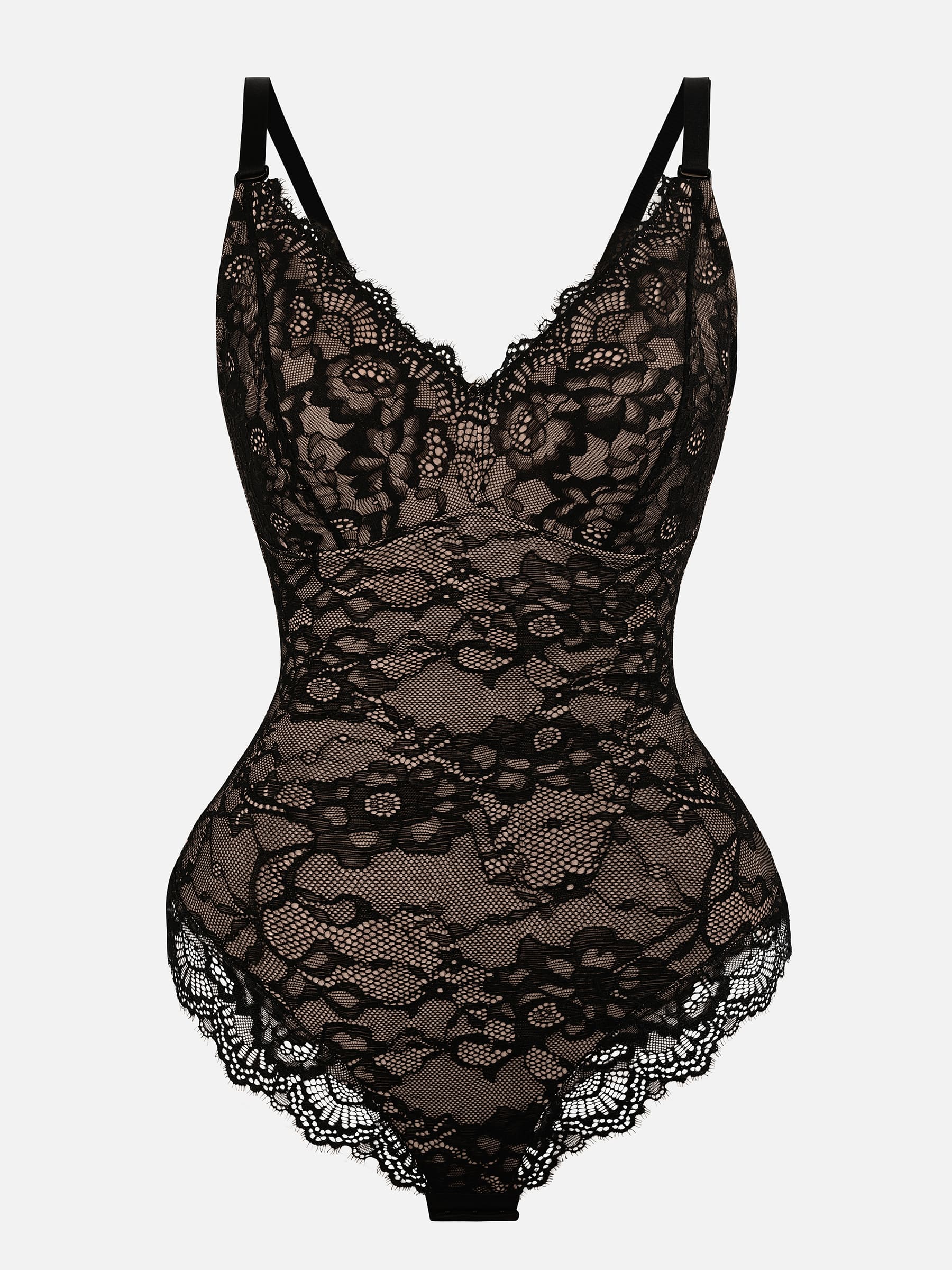 Shapevive Lace V Neck Full Thong Bodysuit