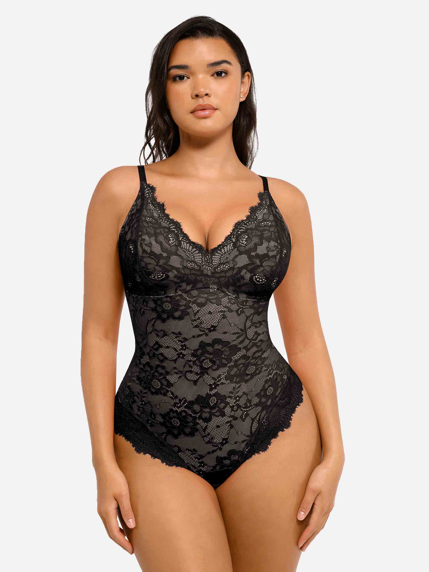 Shapevive 2-Pack Lace V Neck Full Bodysuit Bundle