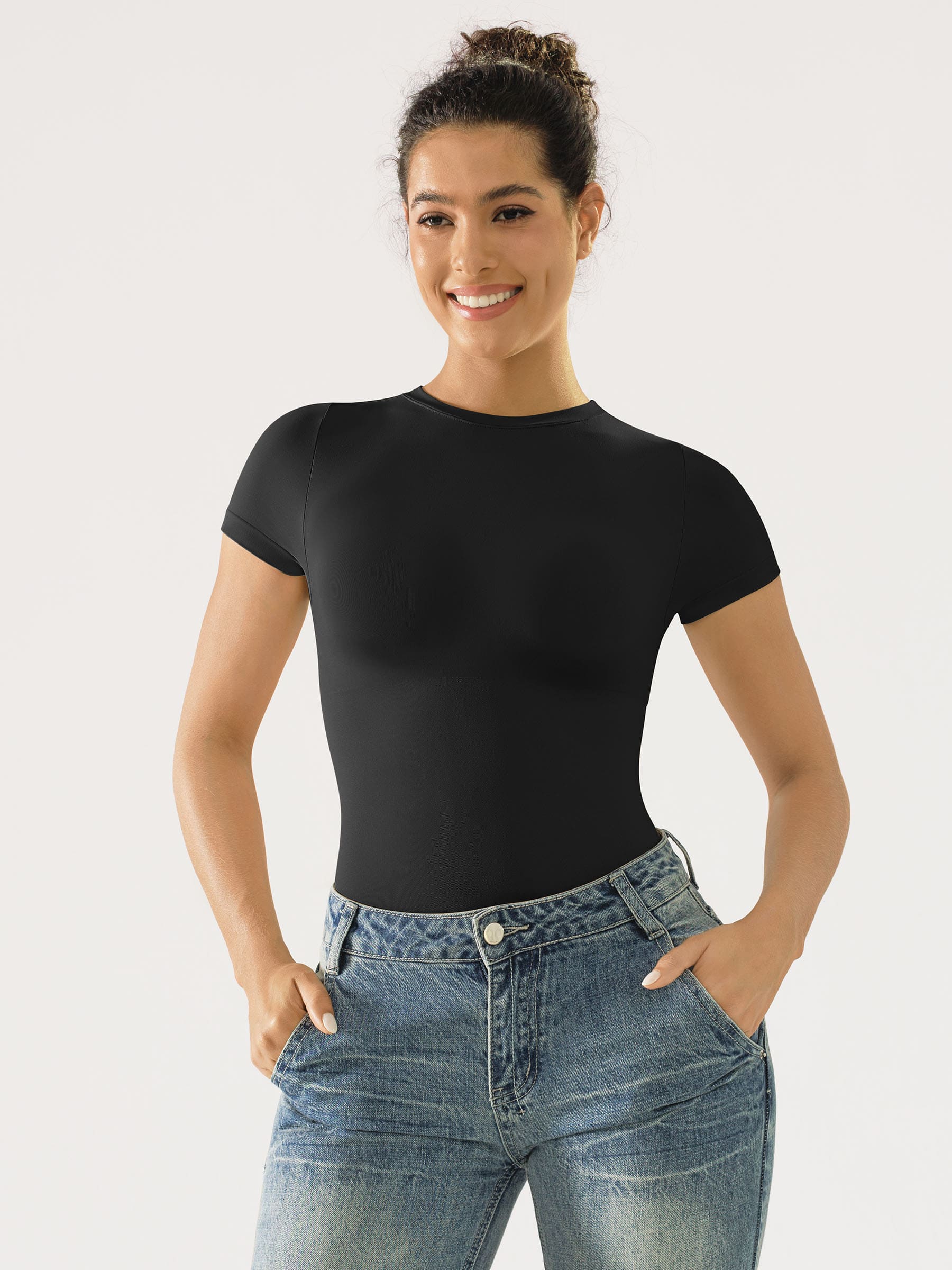 Shapevive Seamless Bodysuit Smooth Soft Fabric Crew Neck Short Sleeve
