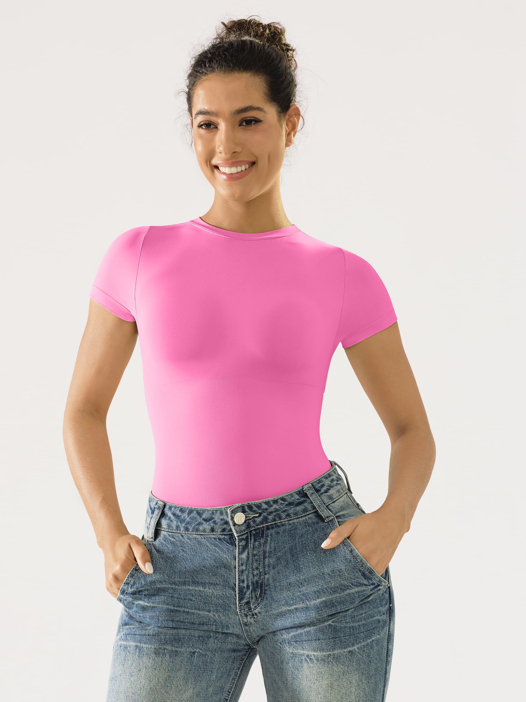 Shapevive Seamless Bodysuit Smooth Soft Fabric Crew Neck Short Sleeve