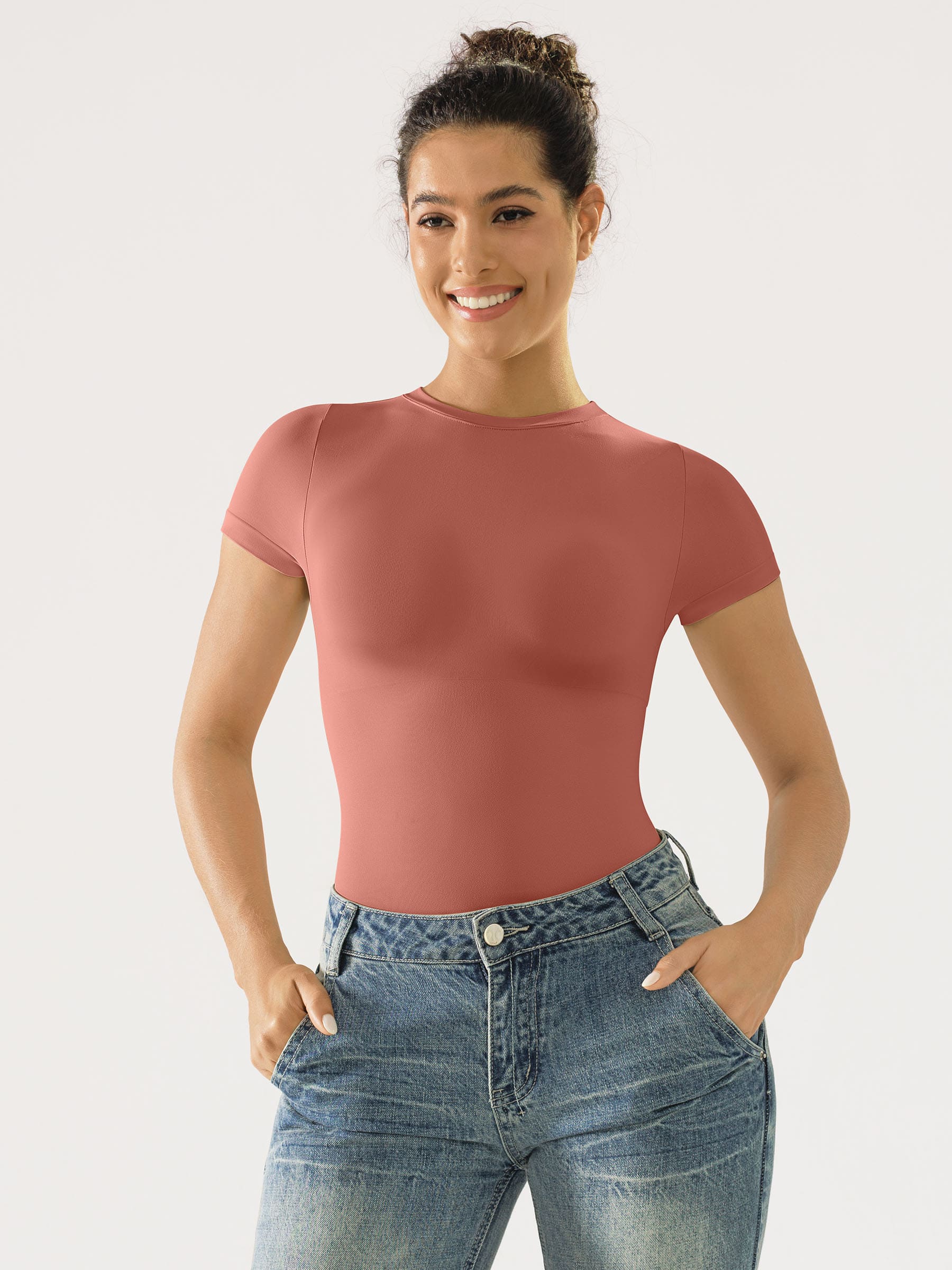 Shapevive Seamless Bodysuit Smooth Soft Fabric Crew Neck Short Sleeve