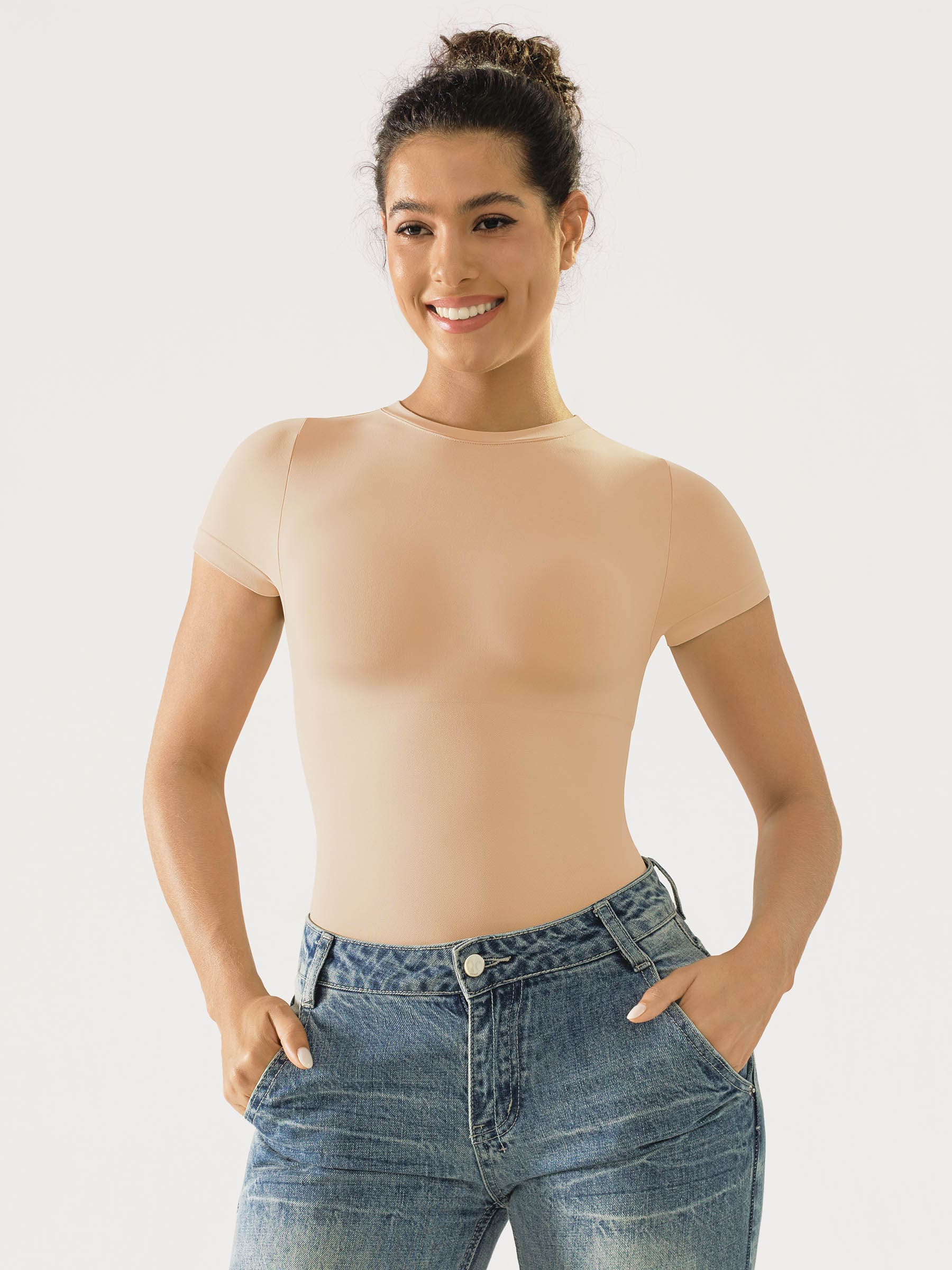 Shapevive Seamless Bodysuit Smooth Soft Fabric Crew Neck Short Sleeve