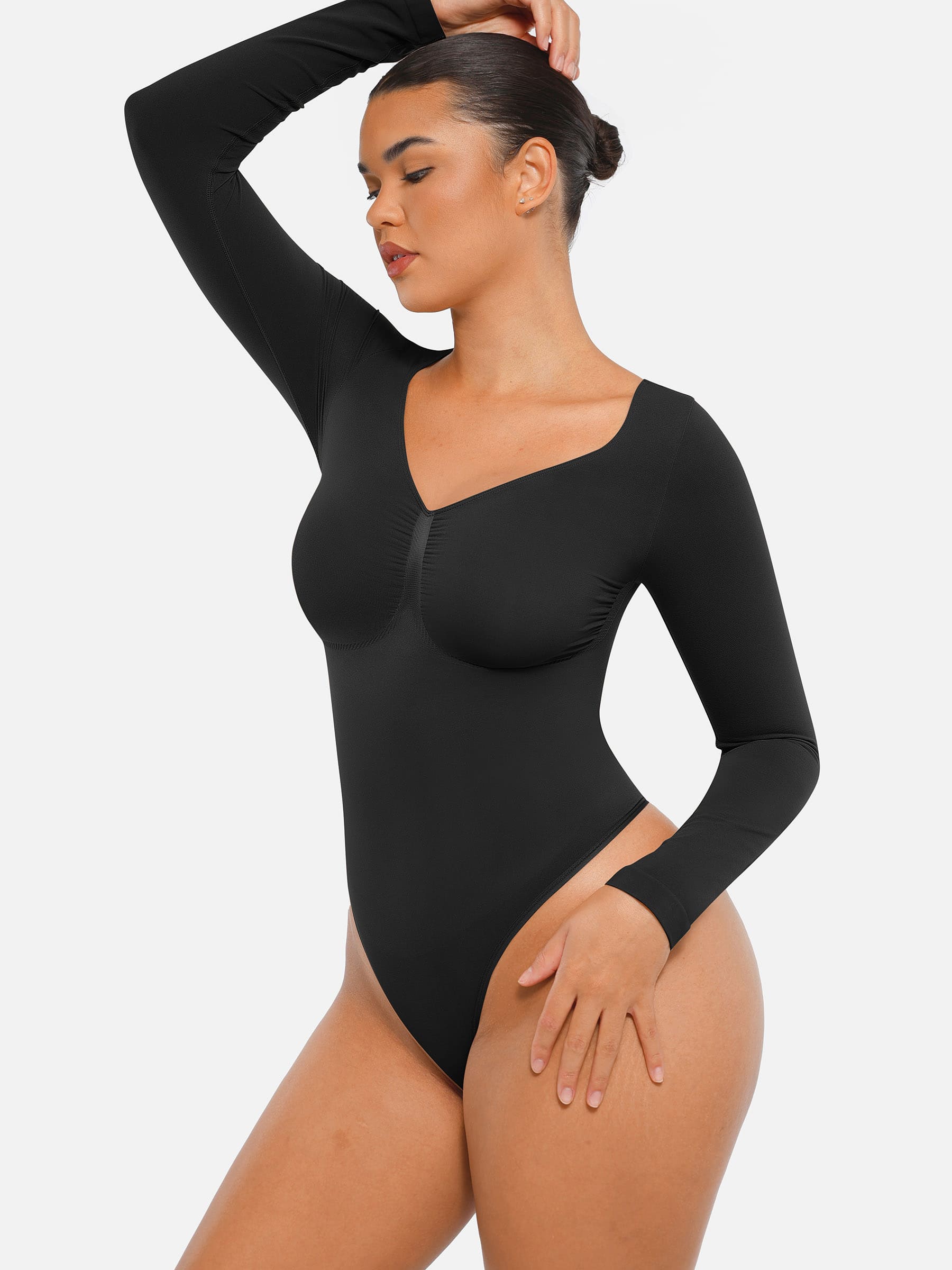 Shapevive Seamless Long Sleeve Tummy Control Thong Bodysuit