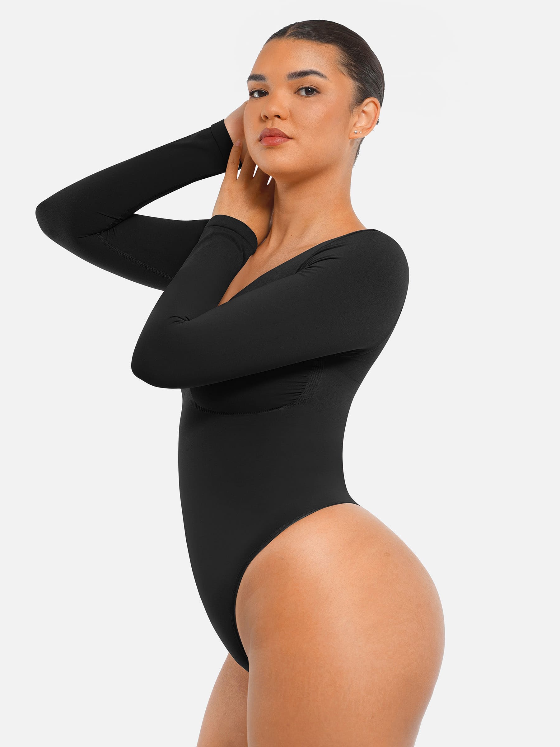 Shapevive Seamless Long Sleeve Tummy Control Thong Bodysuit