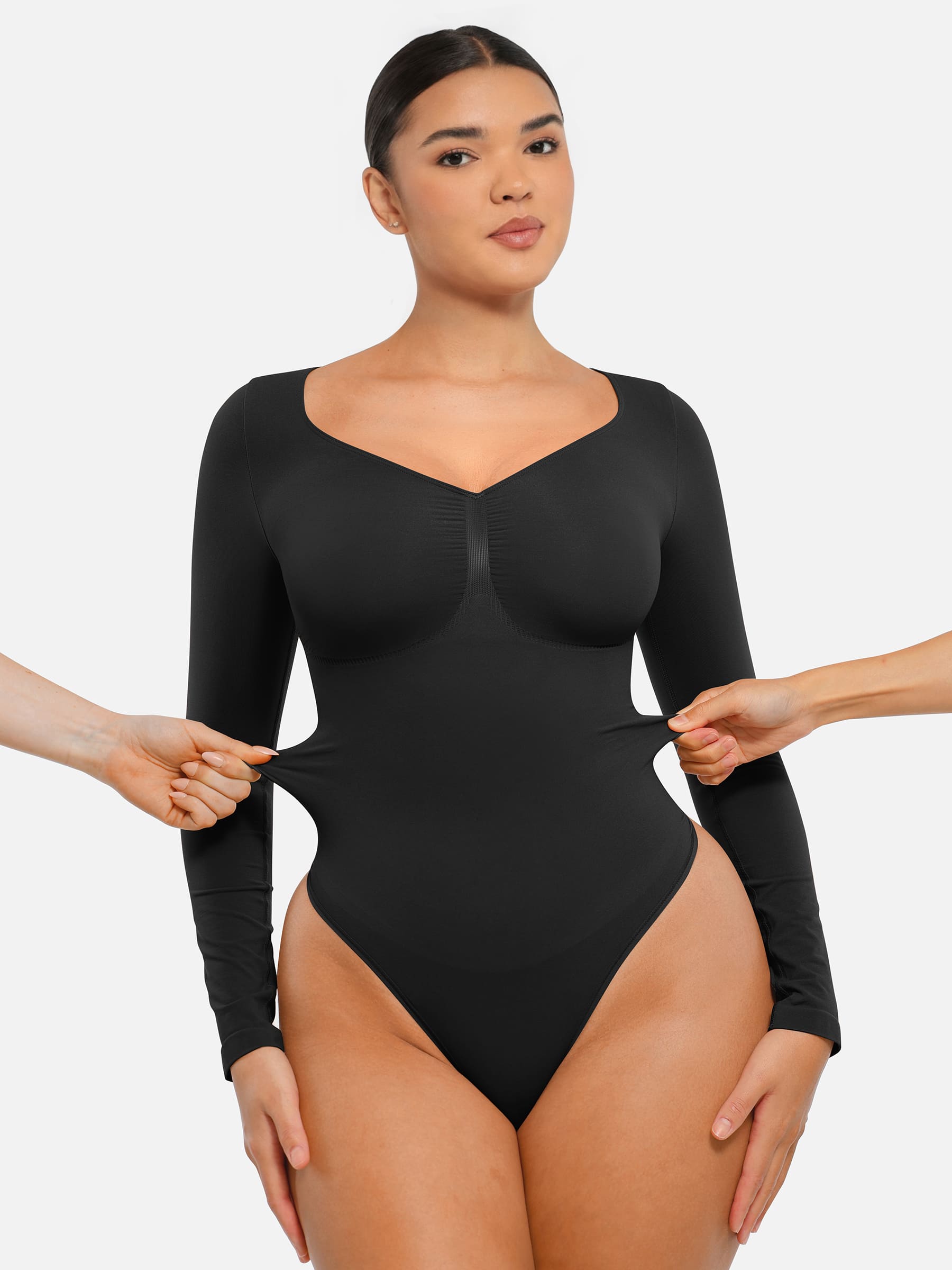 Shapevive Seamless Long Sleeve Tummy Control Thong Bodysuit