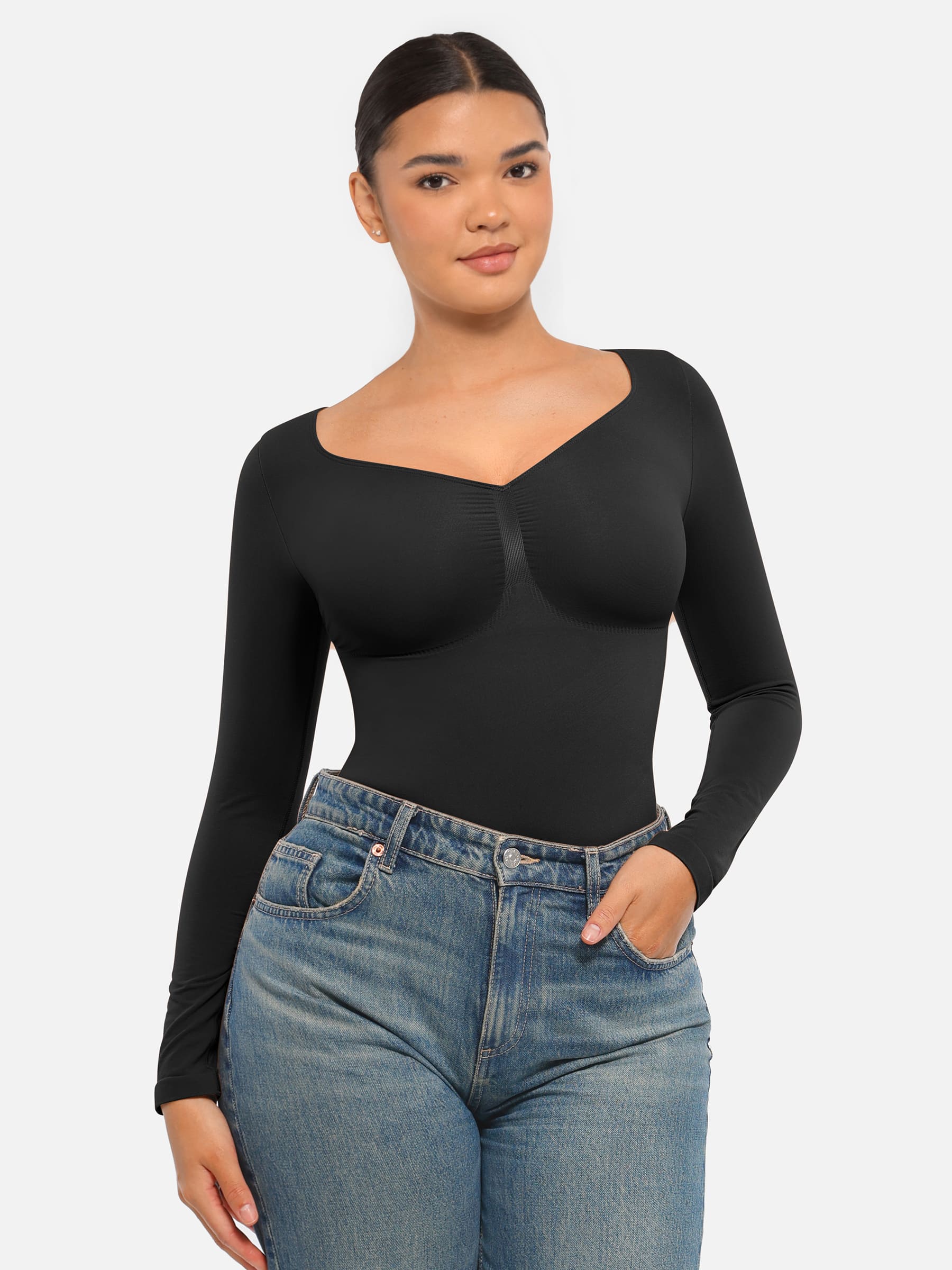 Shapevive Seamless Long Sleeve Tummy Control Thong Bodysuit