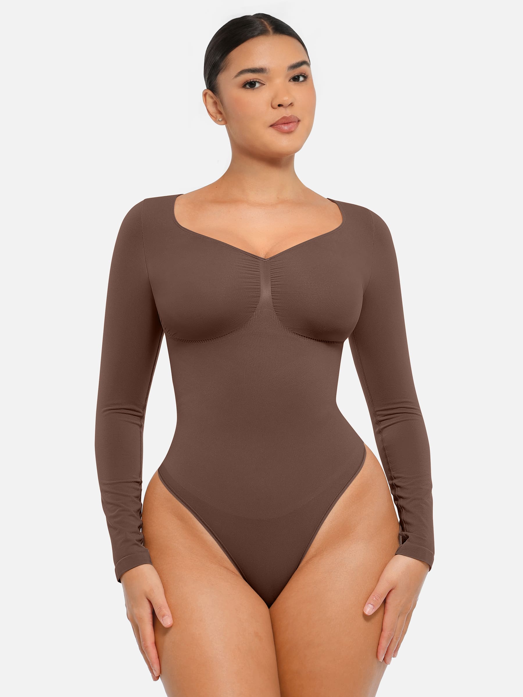Shapevive Seamless Long Sleeve Tummy Control Thong Bodysuit