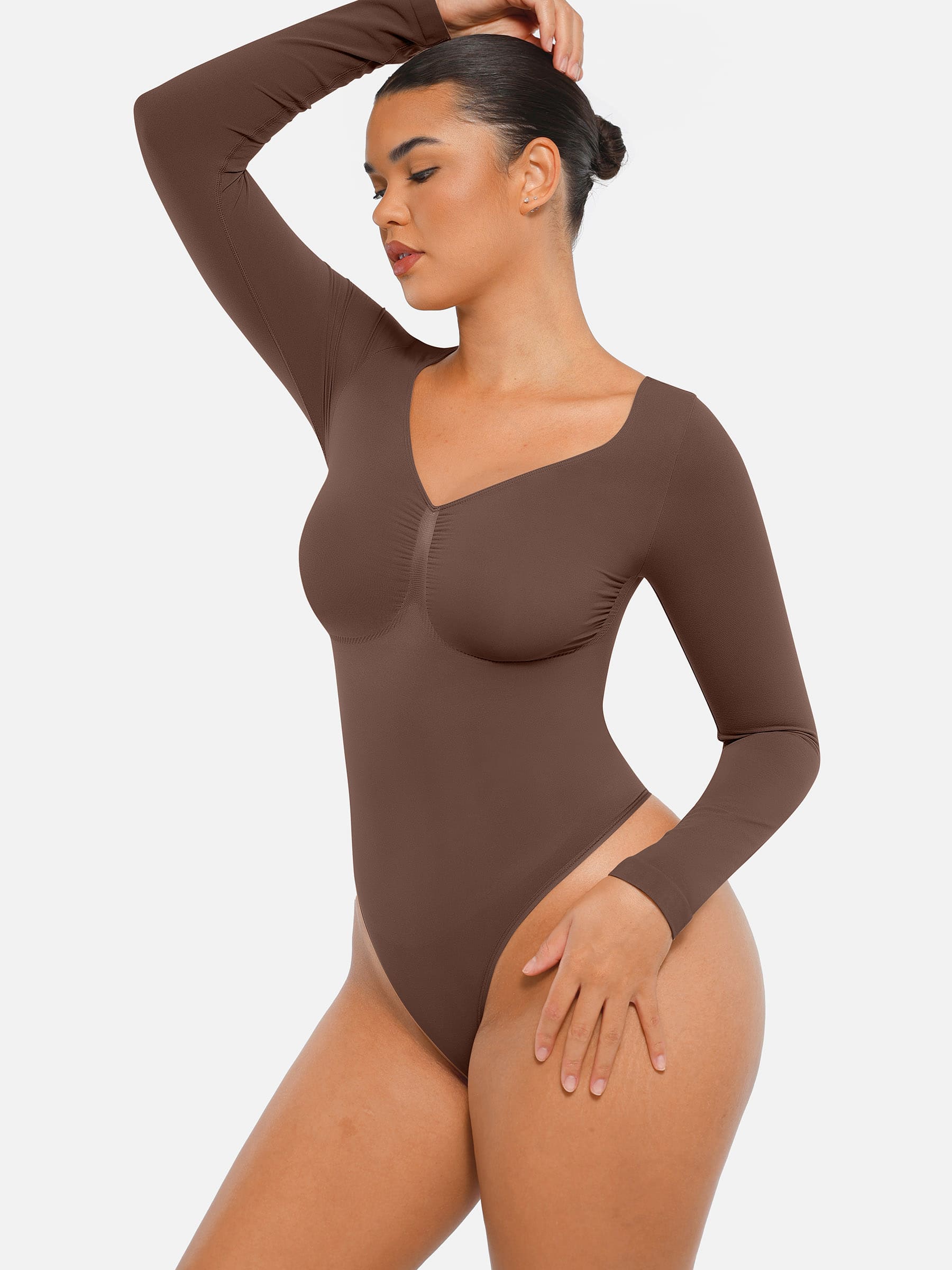Shapevive Seamless Long Sleeve Tummy Control Thong Bodysuit