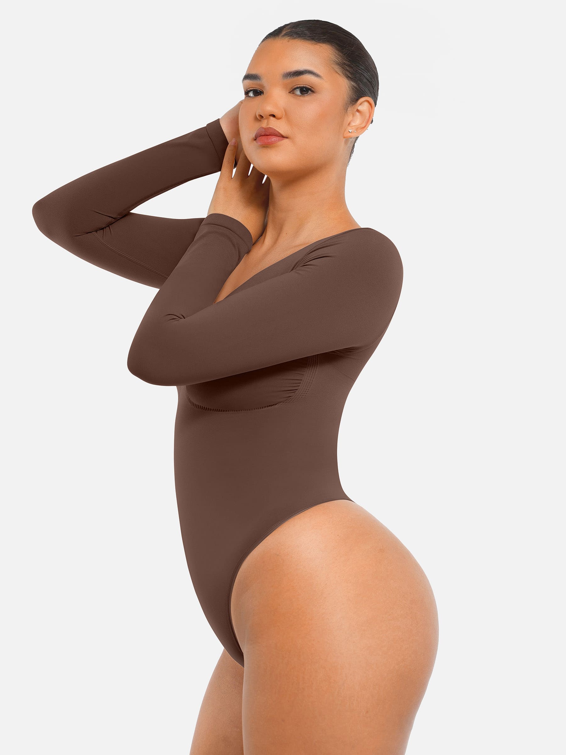 Shapevive Seamless Long Sleeve Tummy Control Thong Bodysuit