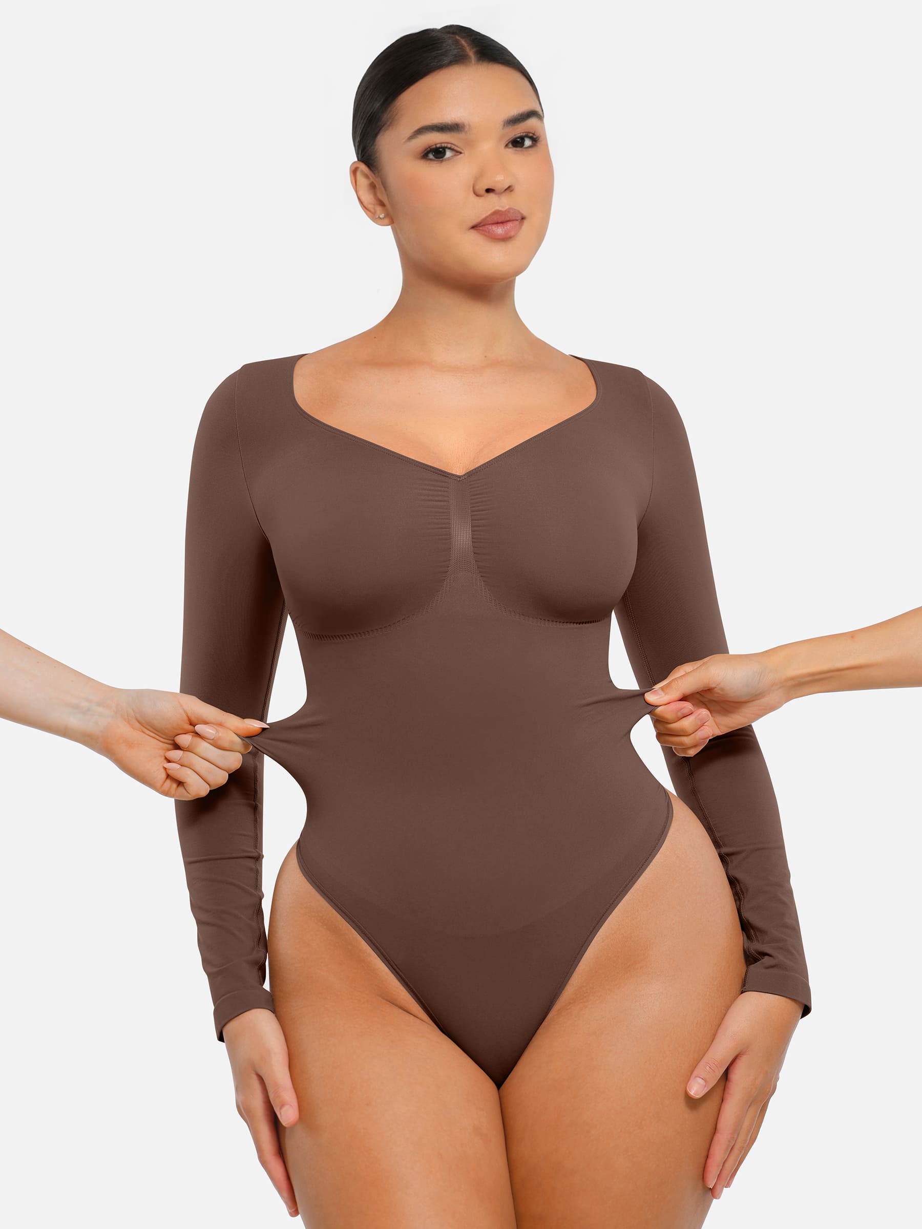 Shapevive Seamless Long Sleeve Tummy Control Thong Bodysuit
