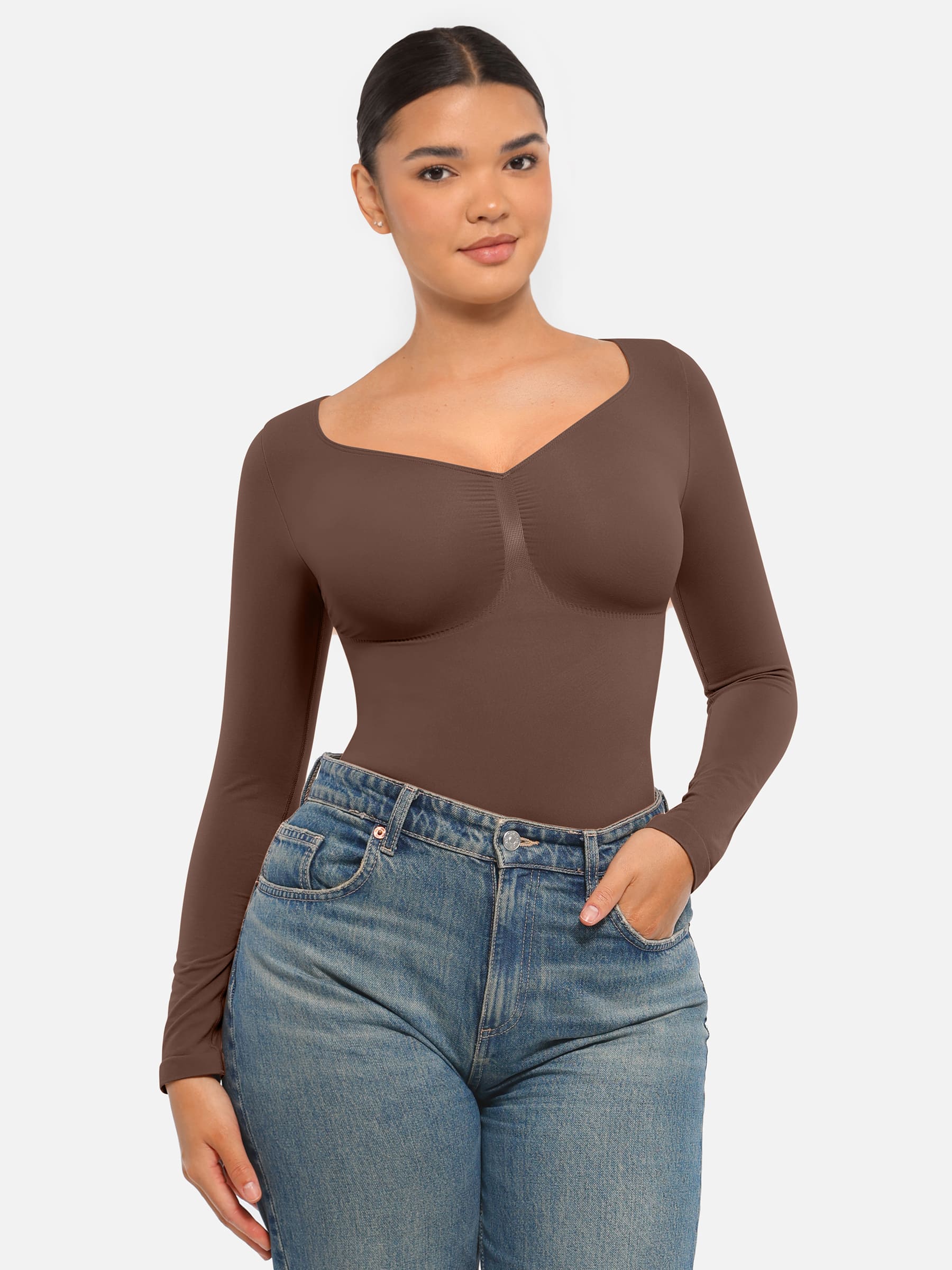 Shapevive Seamless Long Sleeve Tummy Control Thong Bodysuit
