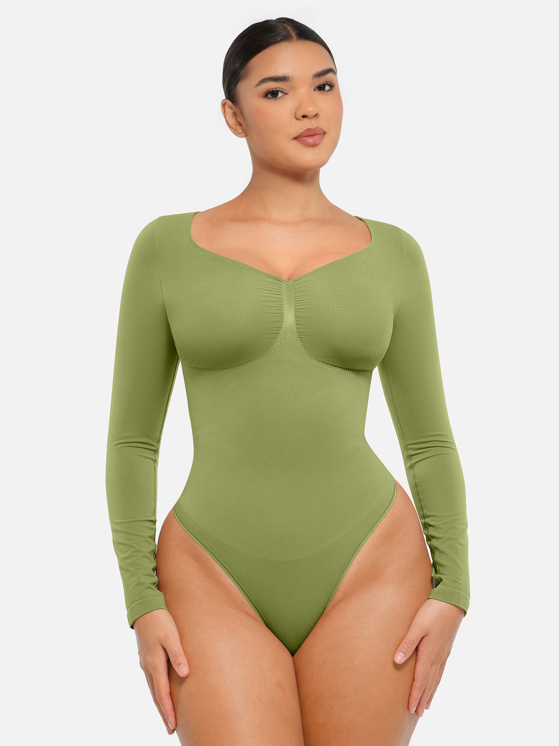 Shapevive Seamless Long Sleeve Tummy Control Thong Bodysuit