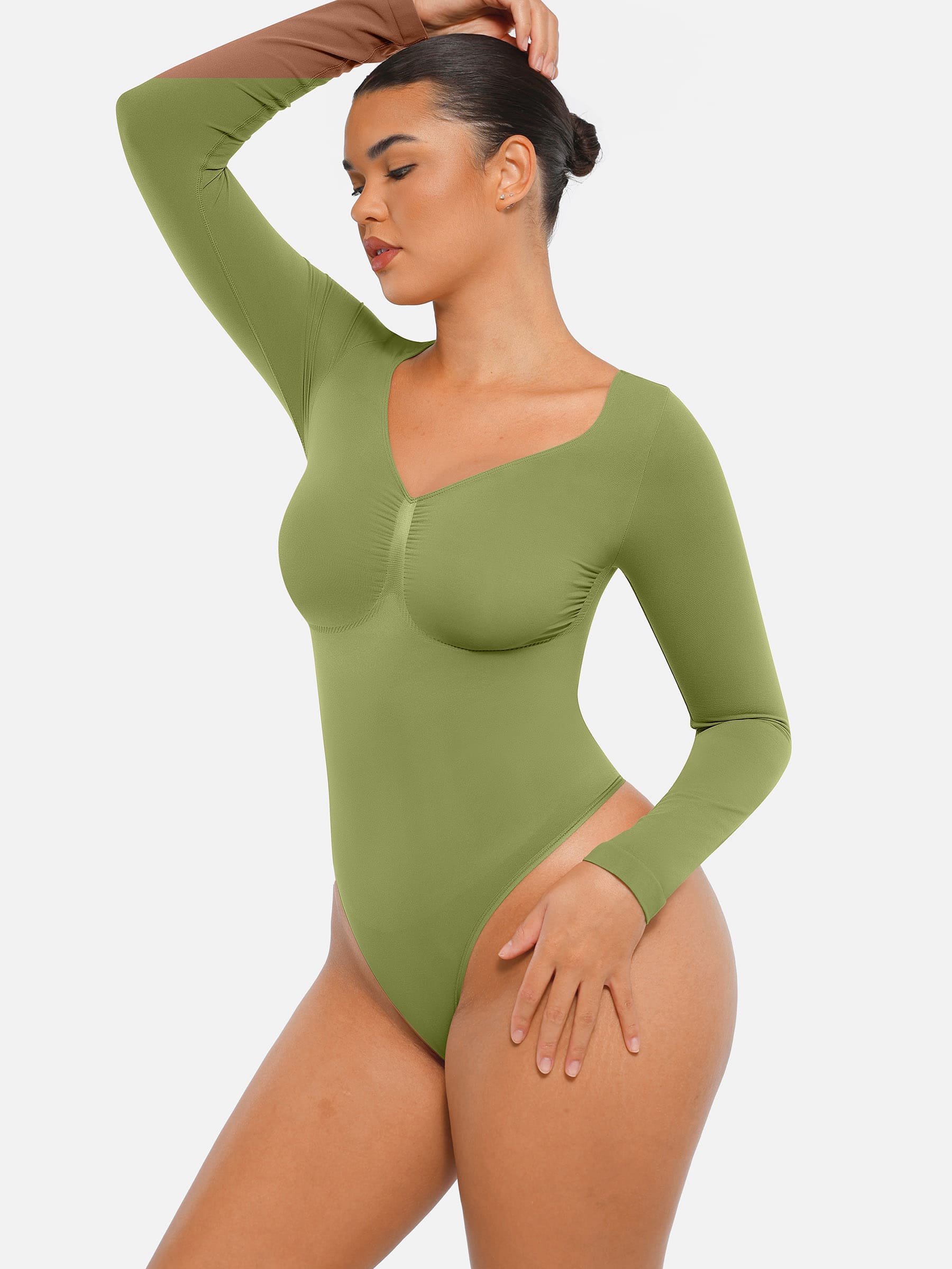 Shapevive Seamless Long Sleeve Tummy Control Thong Bodysuit