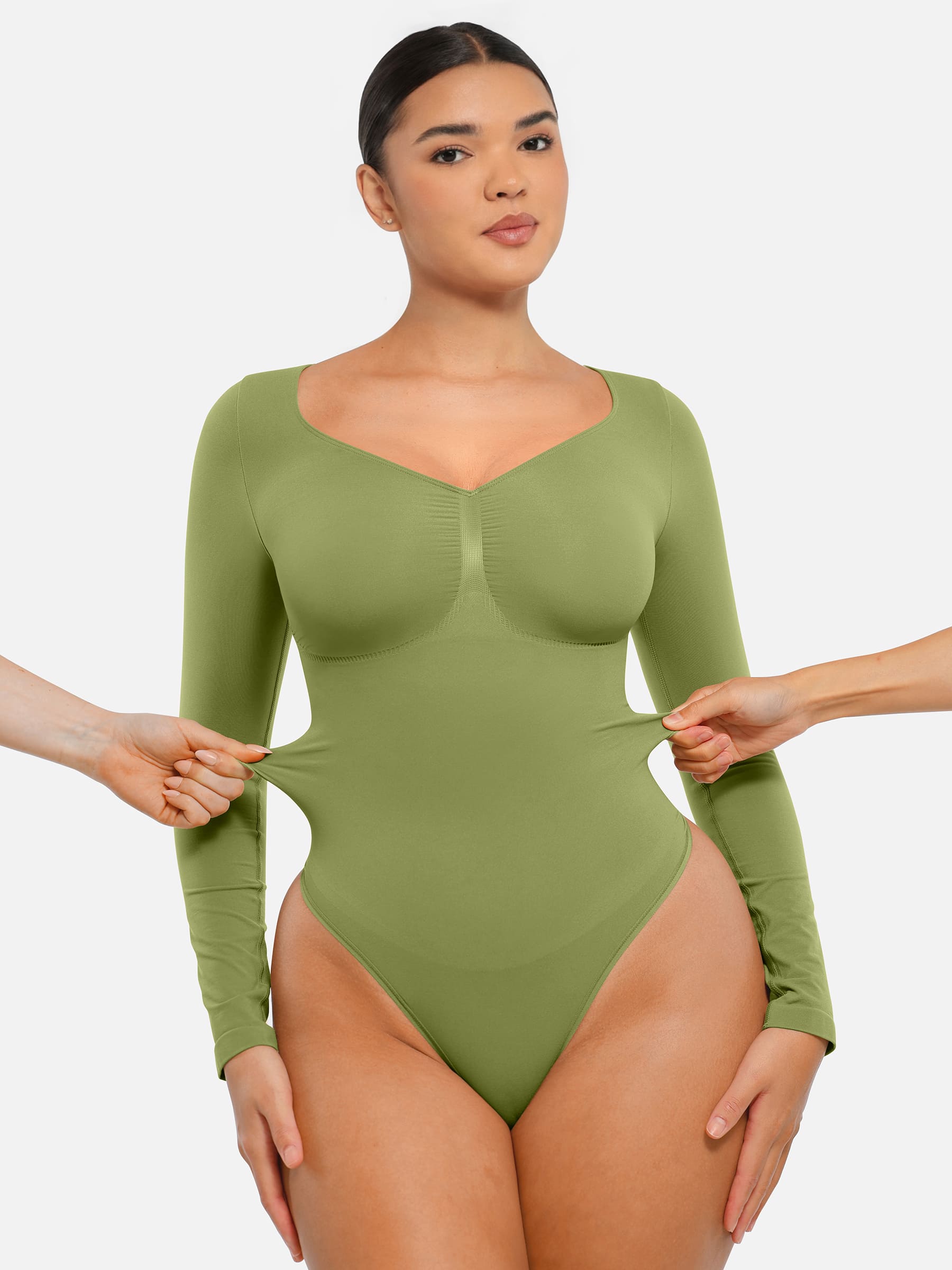 Shapevive Seamless Long Sleeve Tummy Control Thong Bodysuit