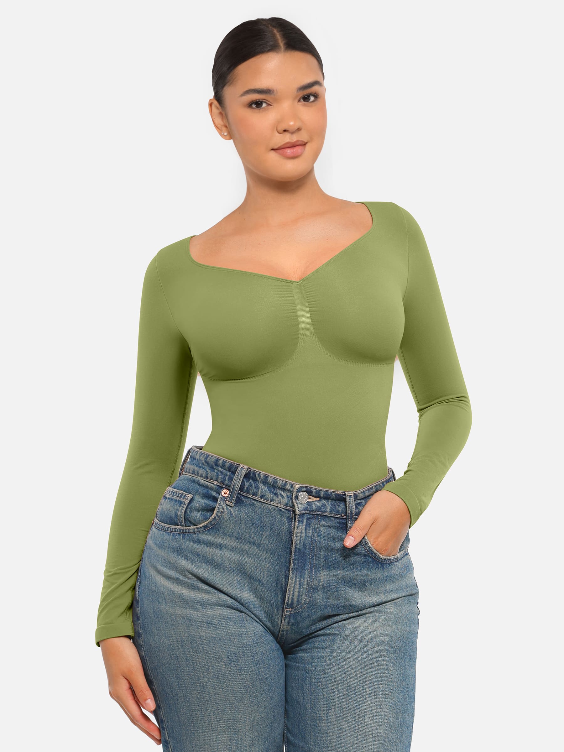 Shapevive Seamless Long Sleeve Tummy Control Thong Bodysuit