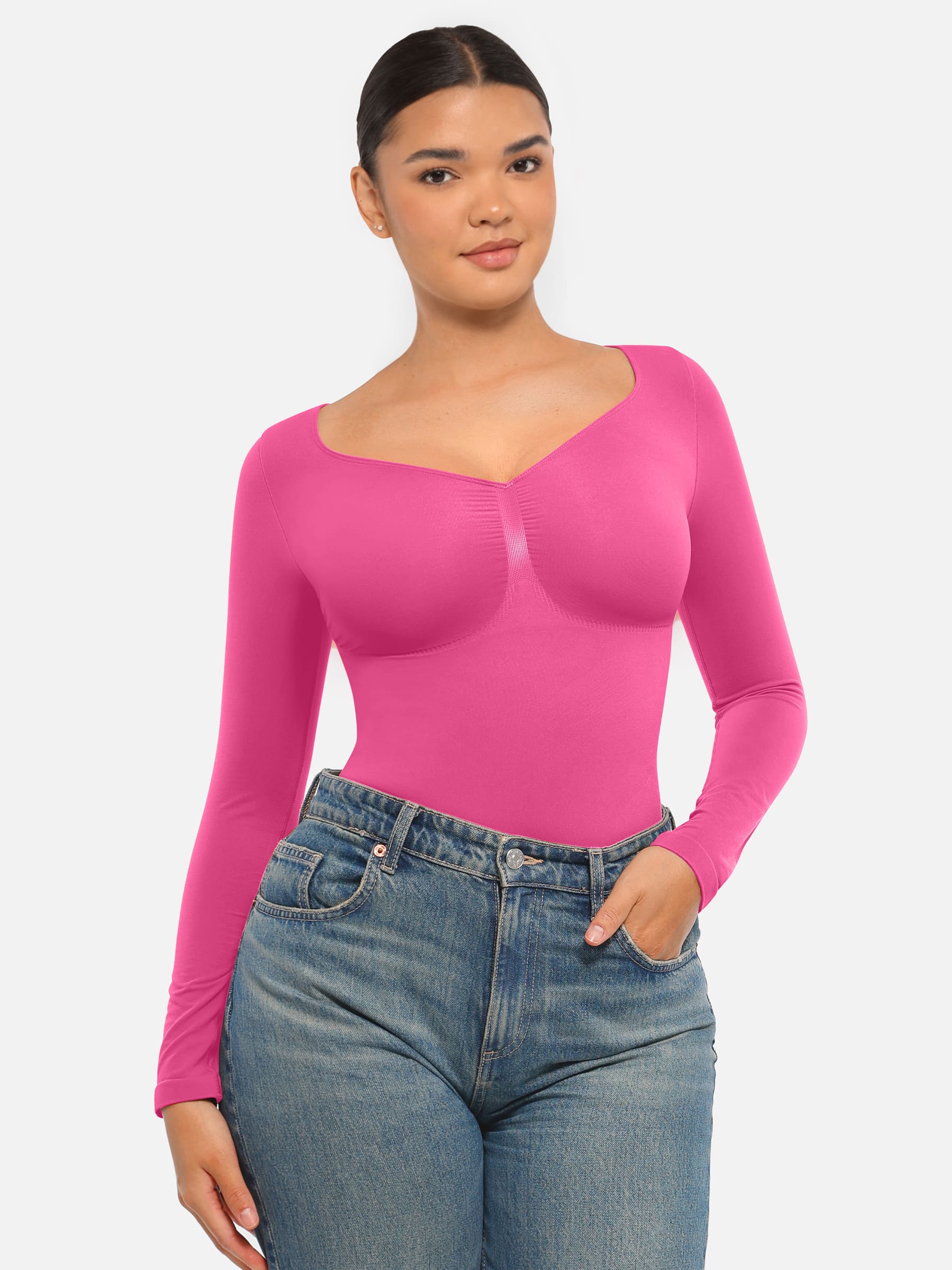 Shapevive Seamless Long Sleeve Tummy Control Thong Bodysuit