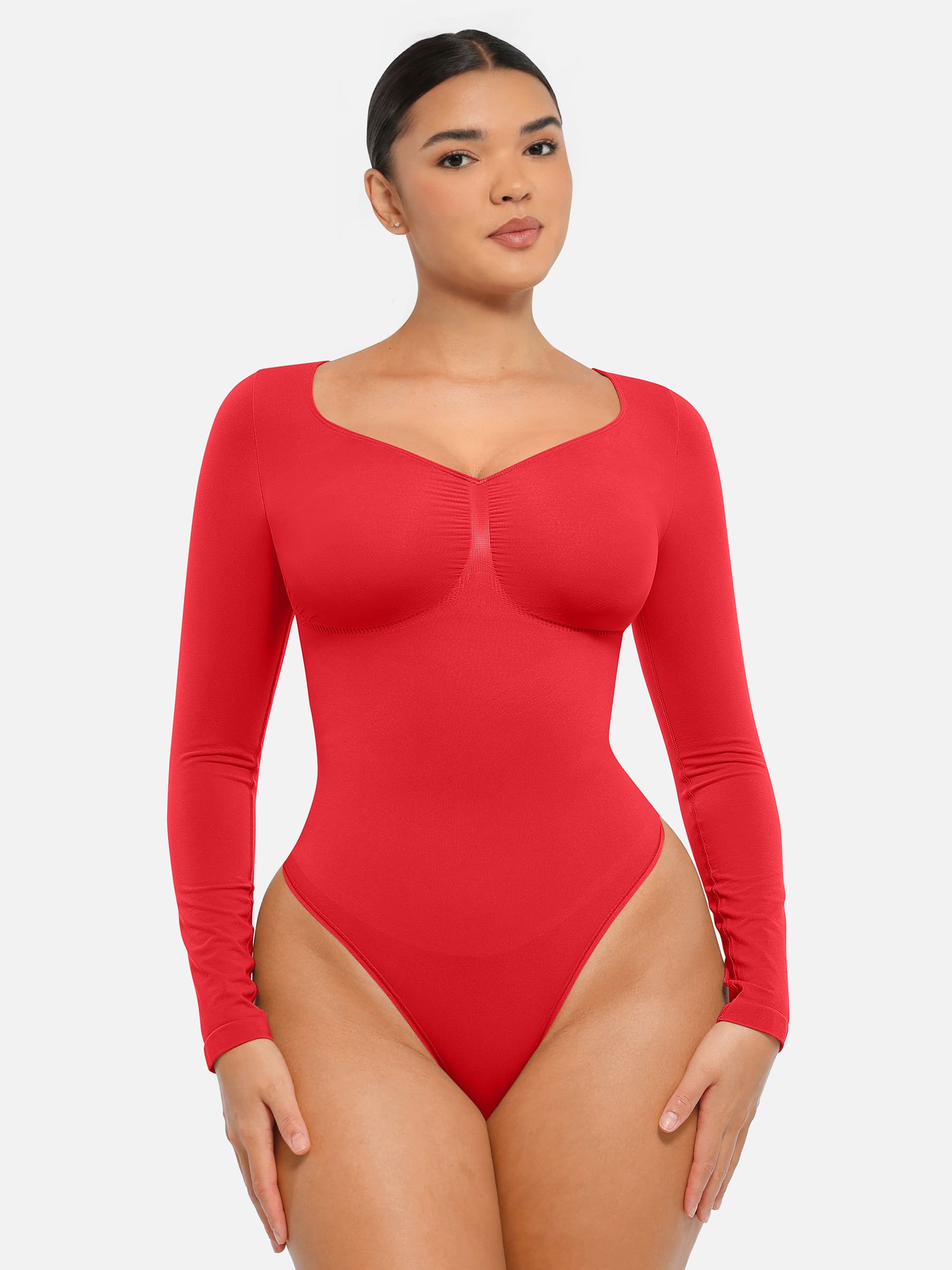 Shapevive Seamless Long Sleeve Tummy Control Thong Bodysuit