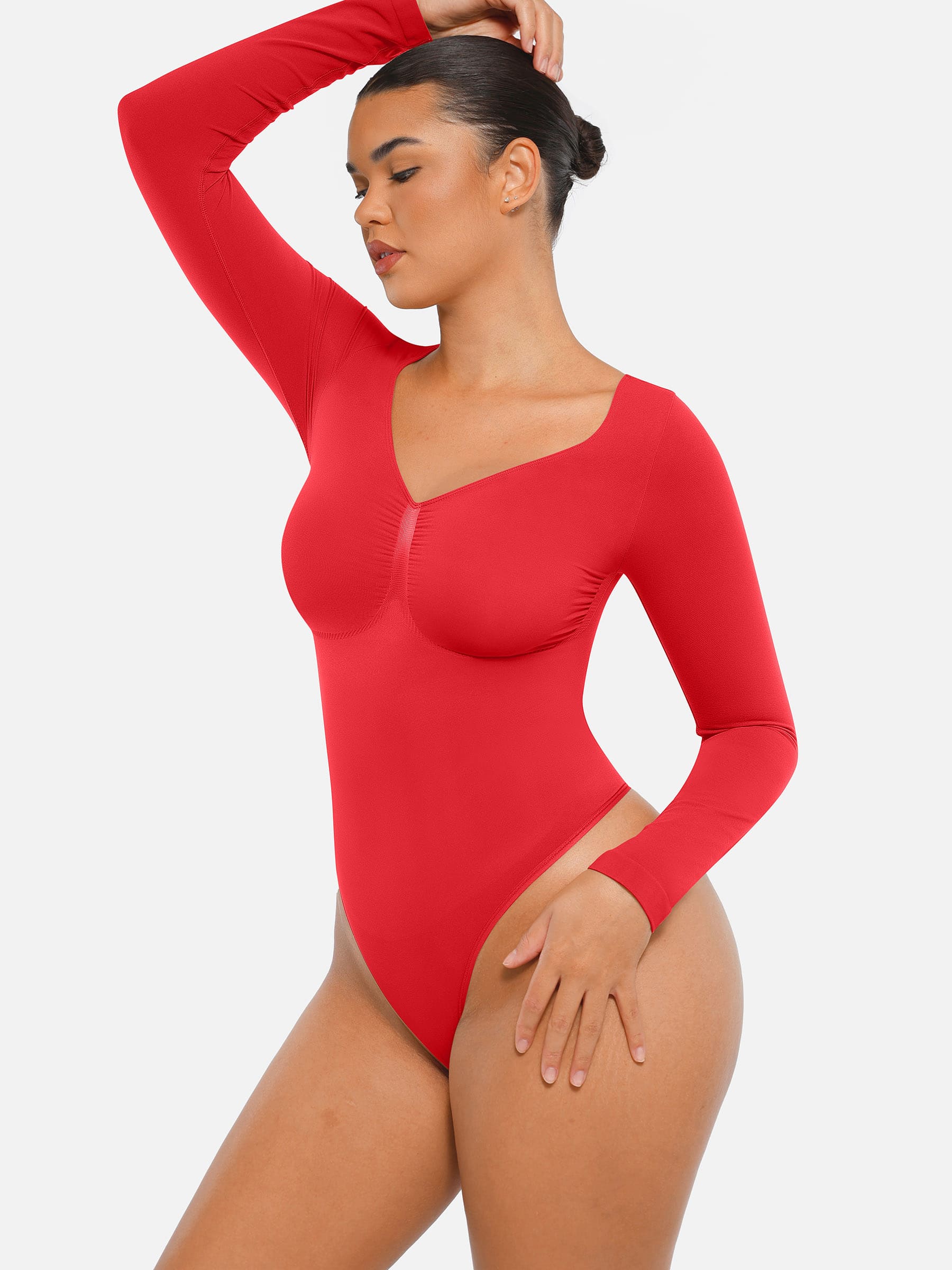 Shapevive Seamless Long Sleeve Tummy Control Thong Bodysuit