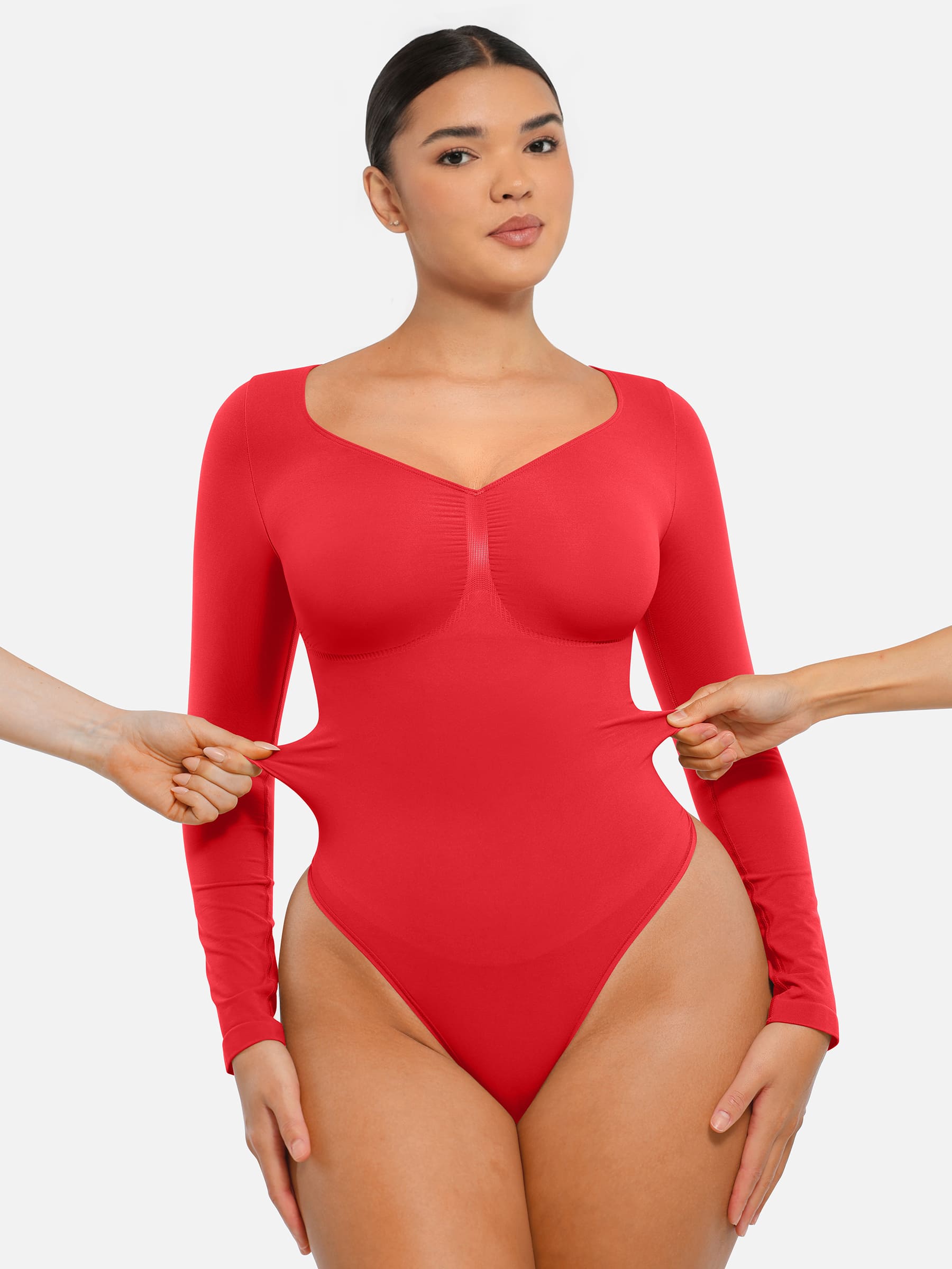Shapevive Seamless Long Sleeve Tummy Control Thong Bodysuit