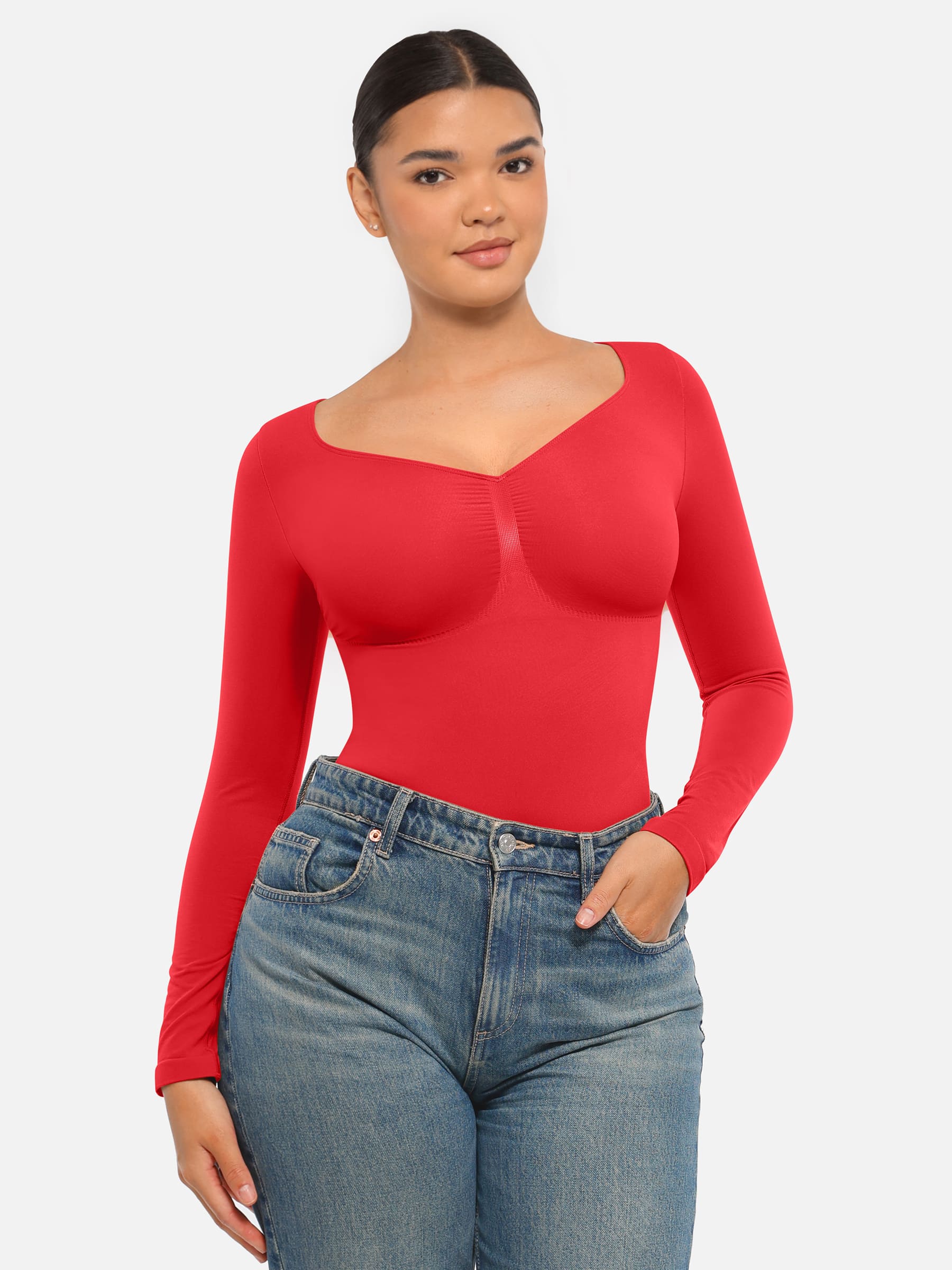 Shapevive Seamless Long Sleeve Tummy Control Thong Bodysuit