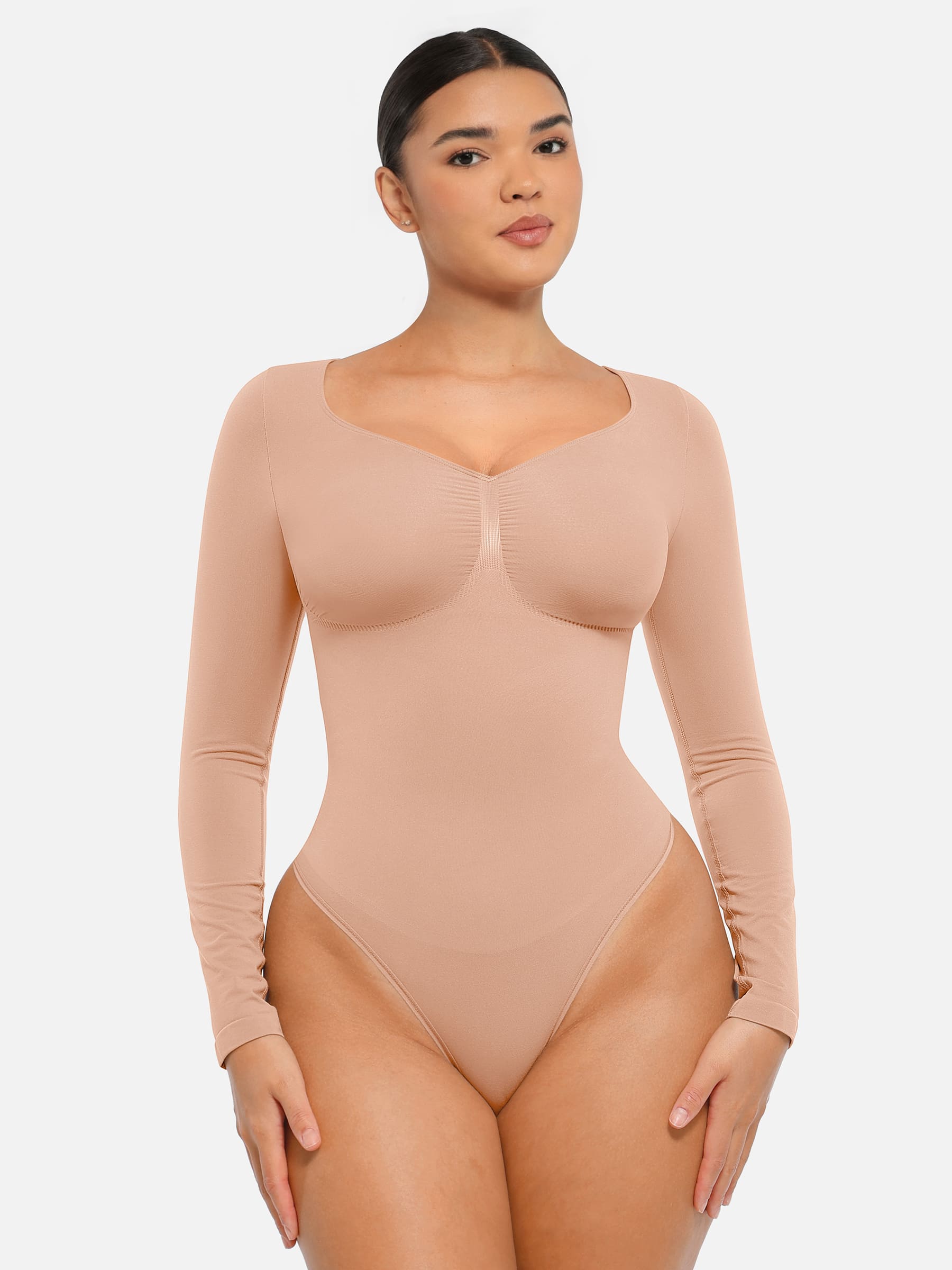 Shapevive Seamless Long Sleeve Tummy Control Thong Bodysuit