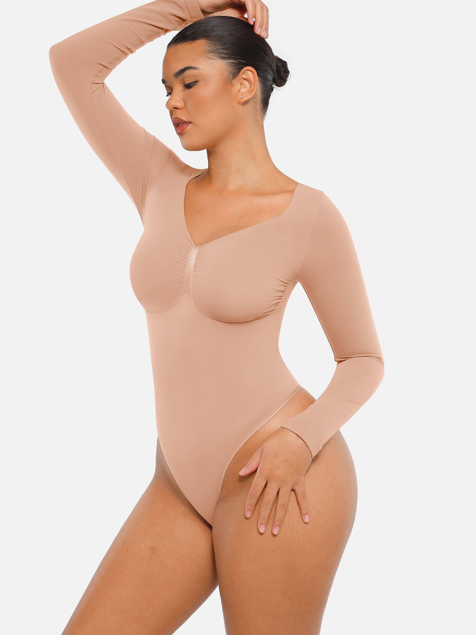 Shapevive Seamless Long Sleeve Tummy Control Thong Bodysuit