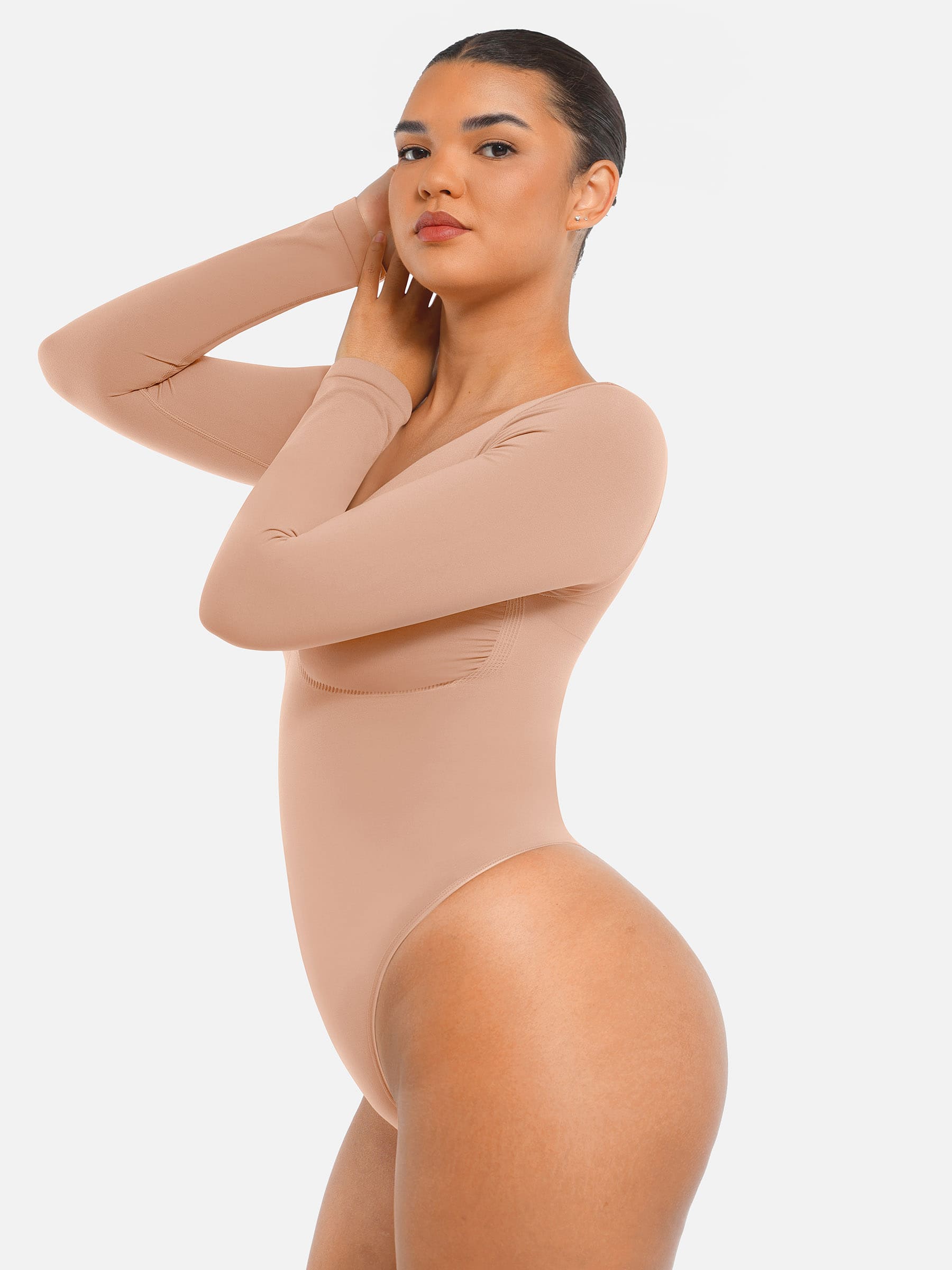 Shapevive Seamless Long Sleeve Tummy Control Thong Bodysuit