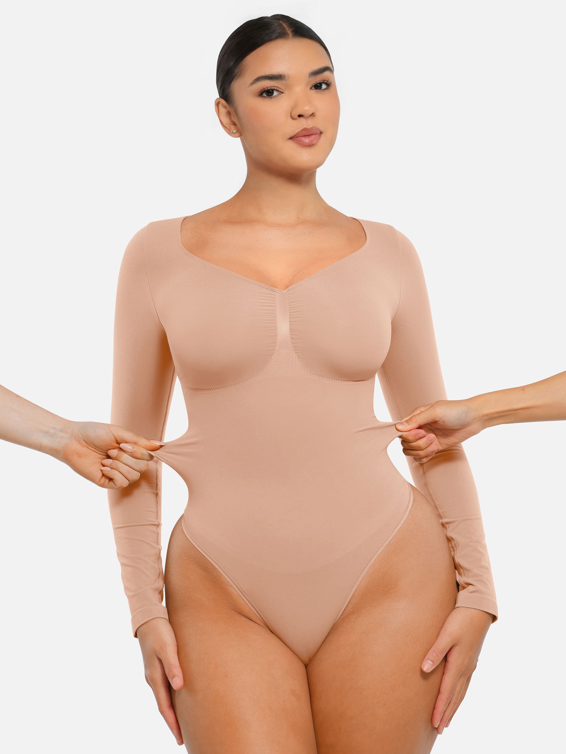 Shapevive Seamless Long Sleeve Tummy Control Thong Bodysuit